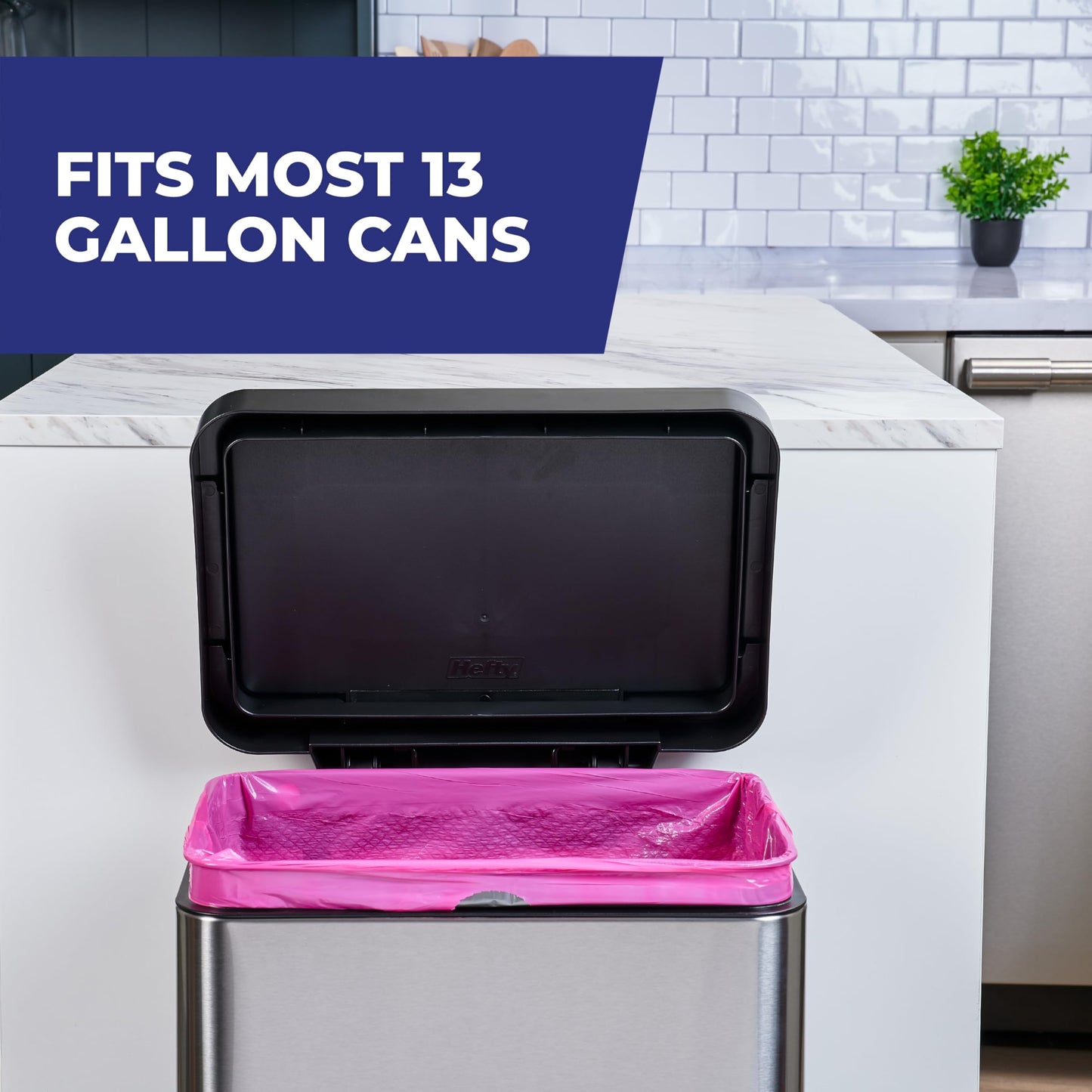 Hefty Ultra Strong 13 Gallon Trash Bags, Tall Kitchen Trash Bags 13 Gallon Size, Resist Leaks, Punctures, and Rips, Continuous Odor Control, Pink, Fabuloso Watermelon Scent, 110 Bags