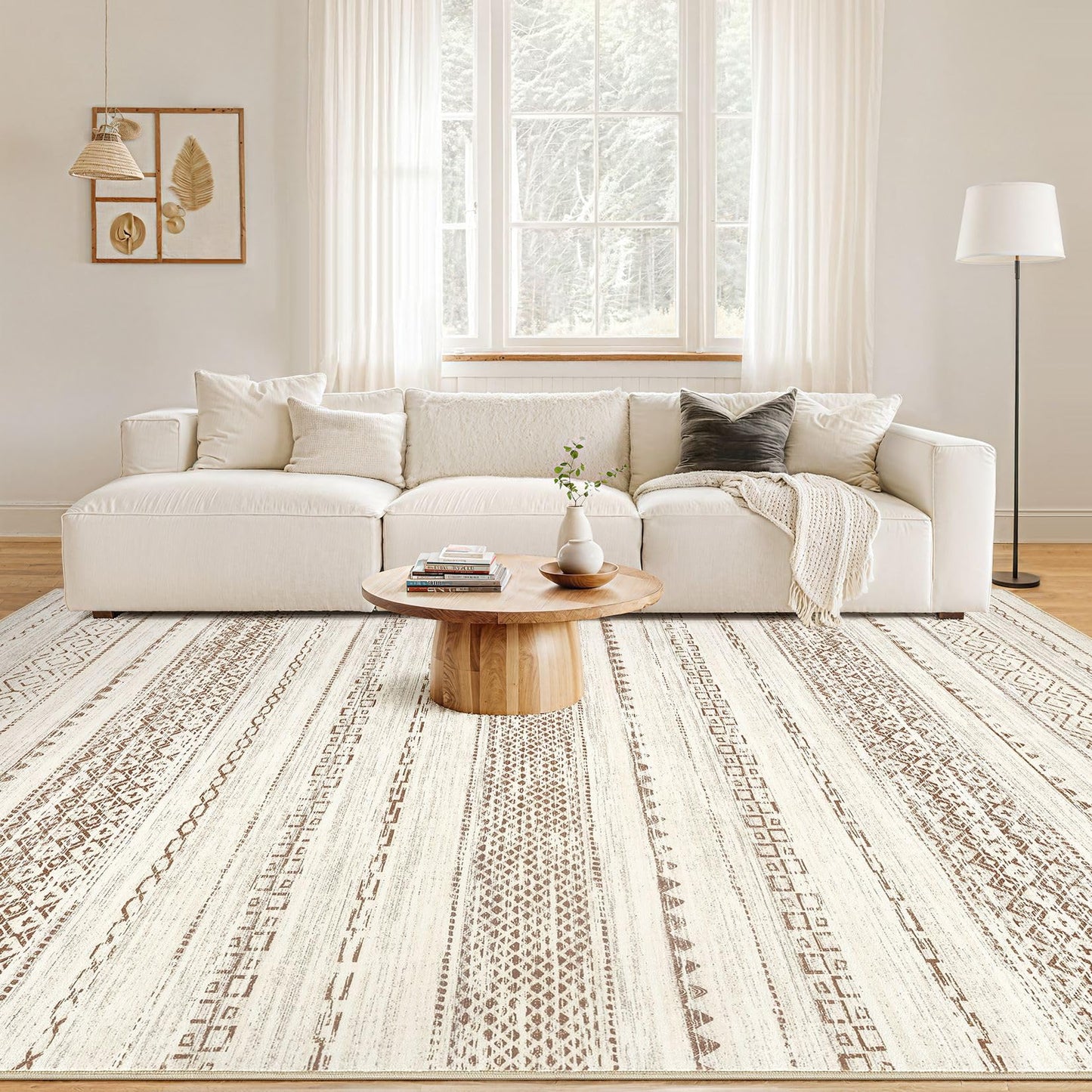 Nakagishi Area Rug Living Room Rugs: 5x7 Machine Washable Boho Large Neutral Farmhouse Stain Resistant Moroccan Indoor Floor Carpet for Bedroom Nursery Dorm Classroom Playroom Dining Room Home- Brown