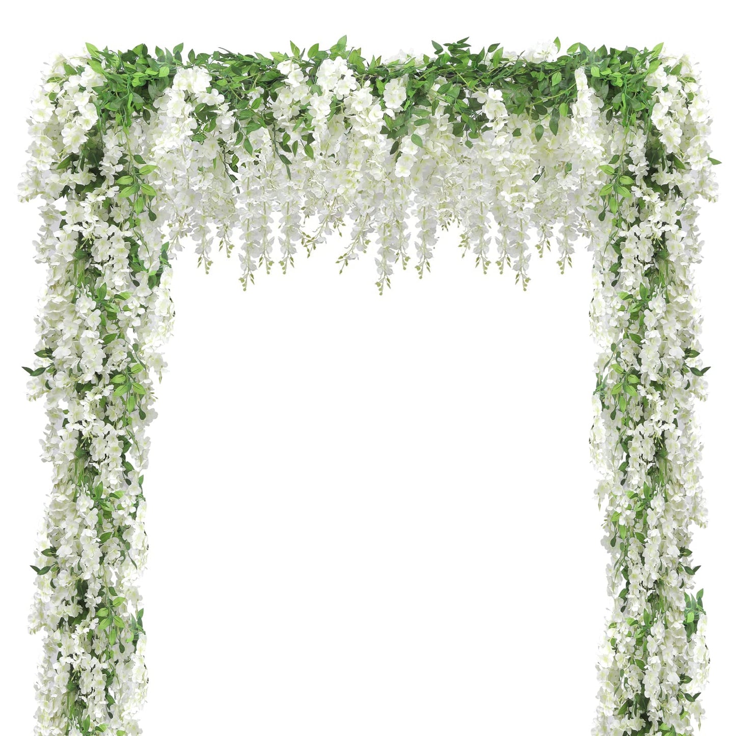 Findosom Wisteria Artificial Flowers Garland, 10Pcs Total 72FT White Wisteria Hanging Flowers, Flower Garland Decorations for Home Garden Outdoor Ceremony Wedding Arch Decoration