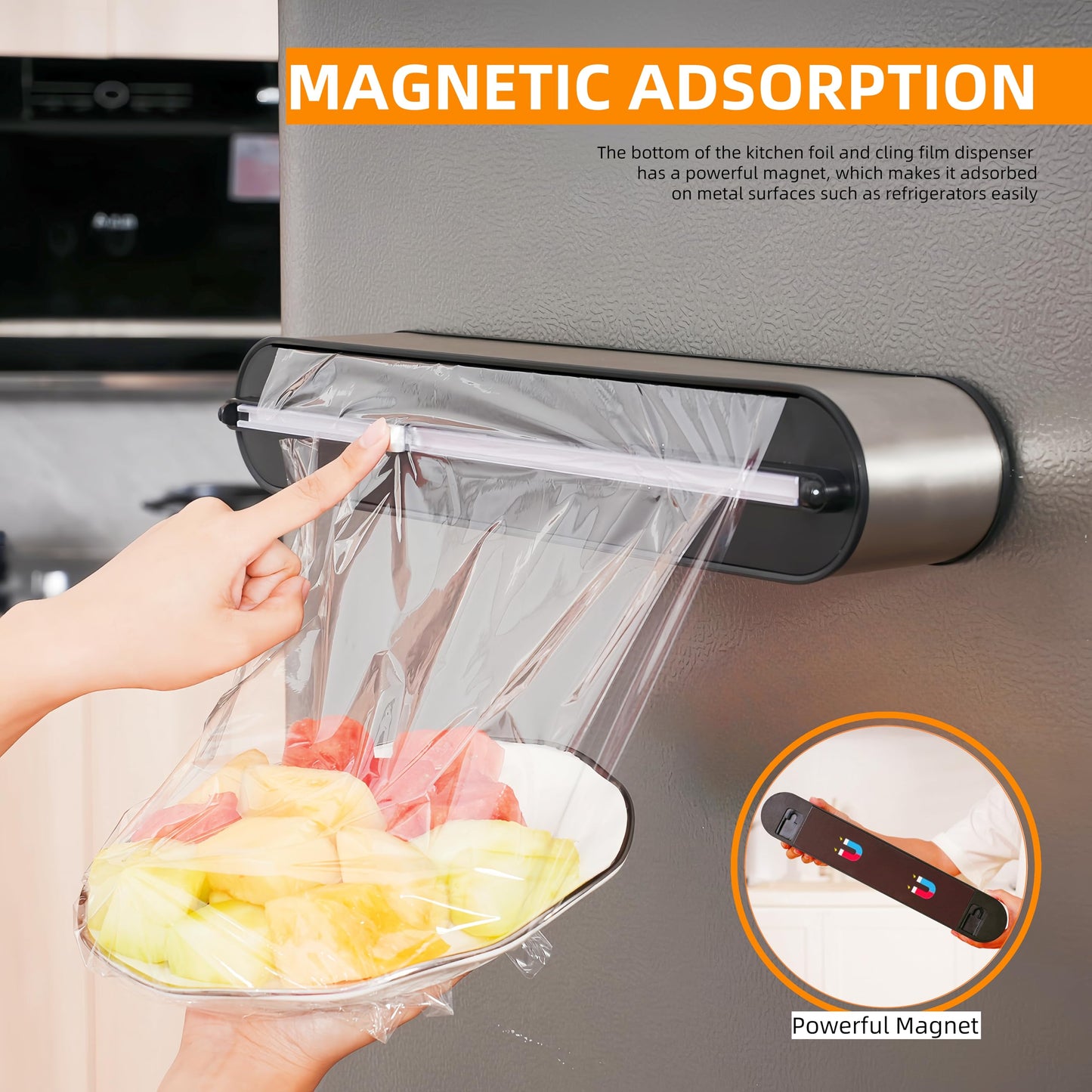 Quasziwa Aluminum Foil & Plastic Wrap Dispenser with Cutter - Magnetic & No-Drill Wall Mount, Stainless Steel Design, Space-Saving Kitchen organizer for Countertops & Cabinets - Fits 12" Rolls, Silver
