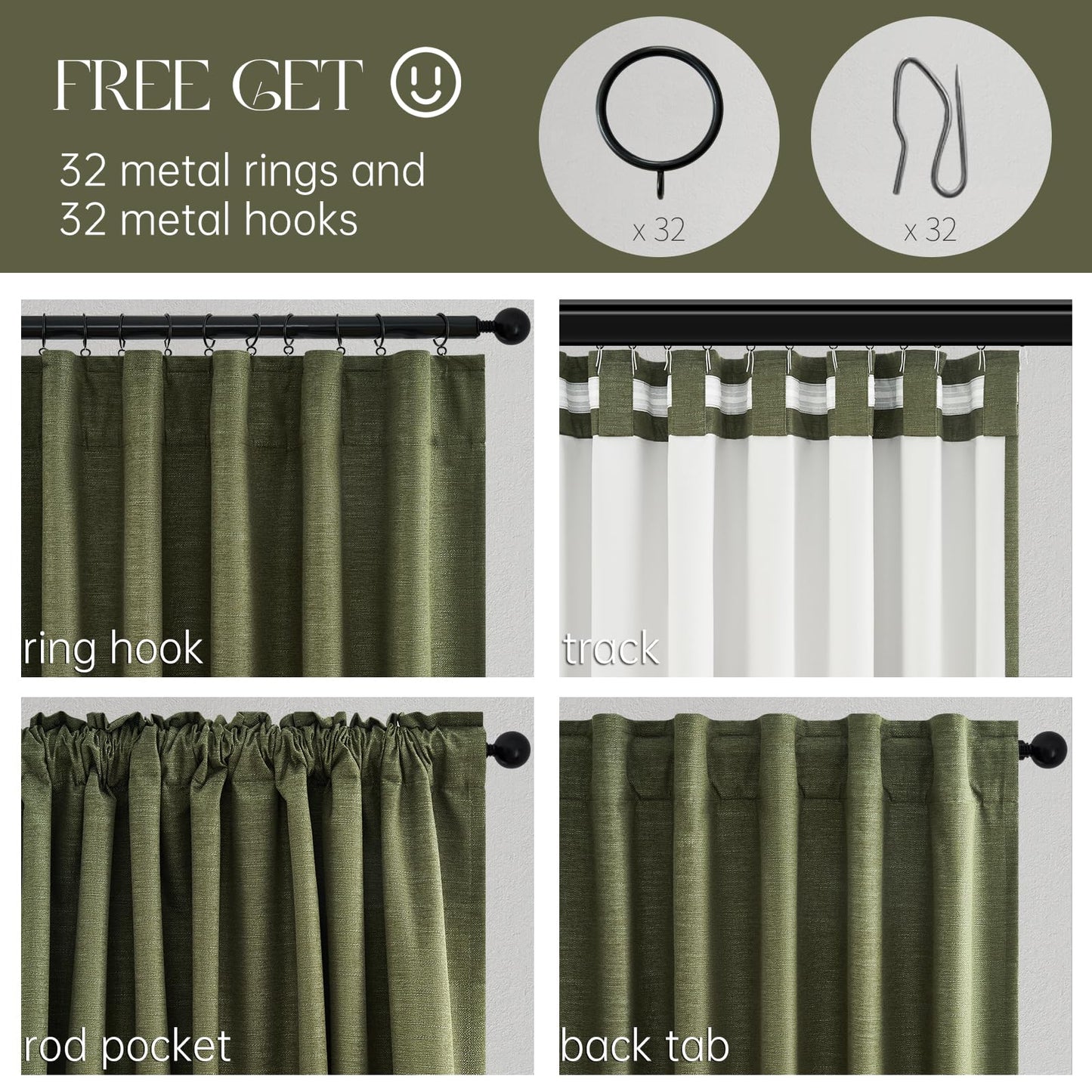 Topfinel Olive Green Linen Blackout Curtains 84 Inch Long for Living Room,Pinch Pleated Drape with Hooks Back Tab Boho Decor, Olive Forest Loden Full Black Out Curtains for Bedroom
