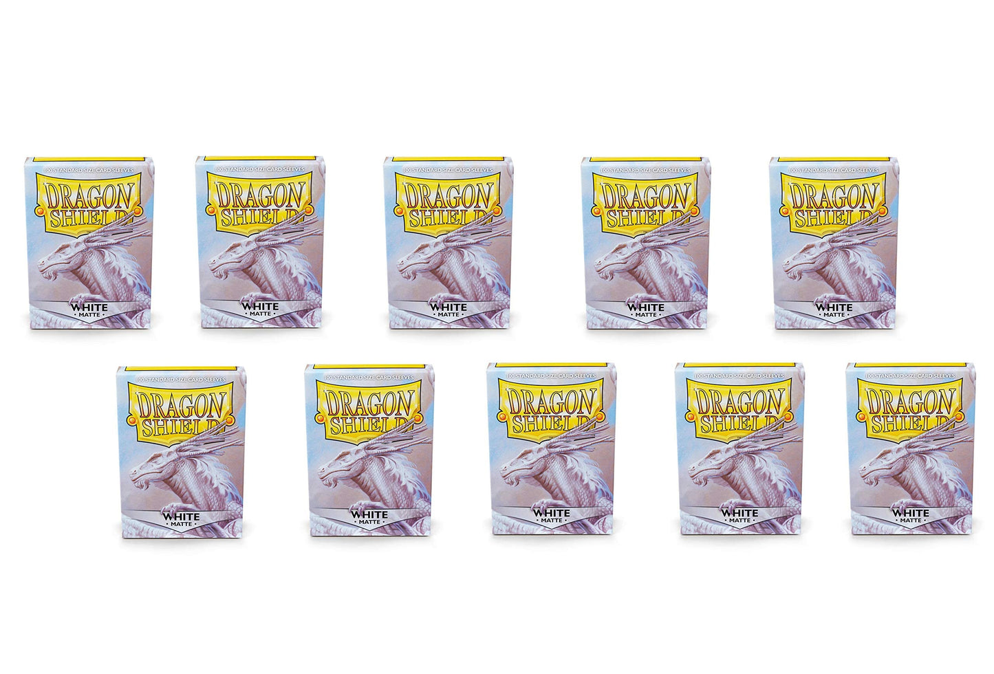 10 Packs Dragon Shield Matte White Standard Size 100 ct Card Sleeves Display Case