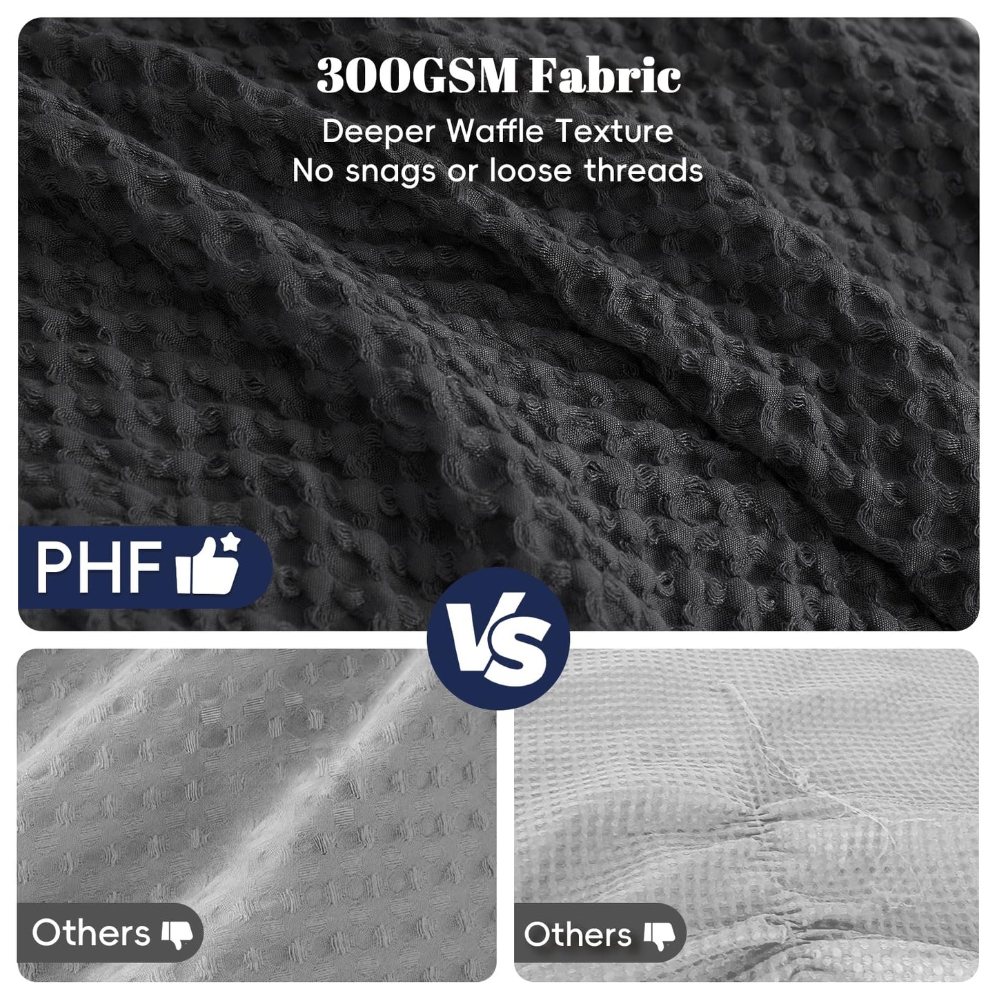 PHF Ultra Soft Waffle Weave Comforter Set Queen Size, 3 Pieces Lightweight Breathable Comfy Bedding Set, Comfy Textured 1 Comforter with 2 Pillow Shams, Black