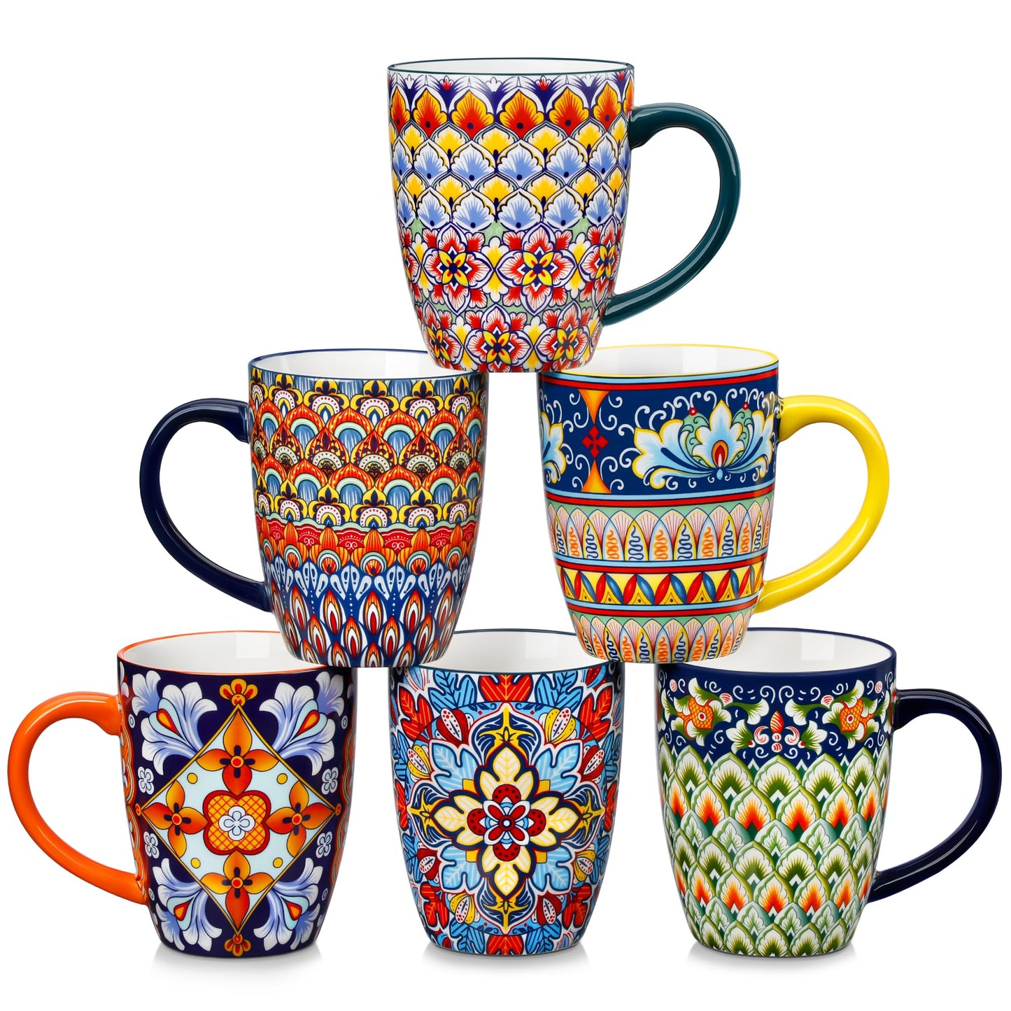 vancasso SIMI 16 oz Large Coffee Mugs Set of 6 – Bohemian Ceramic Cups with Handle, Perfect for Latte, Tea, Hot Chocolate, Dishwasher & Microwave Safe Ideal Gift