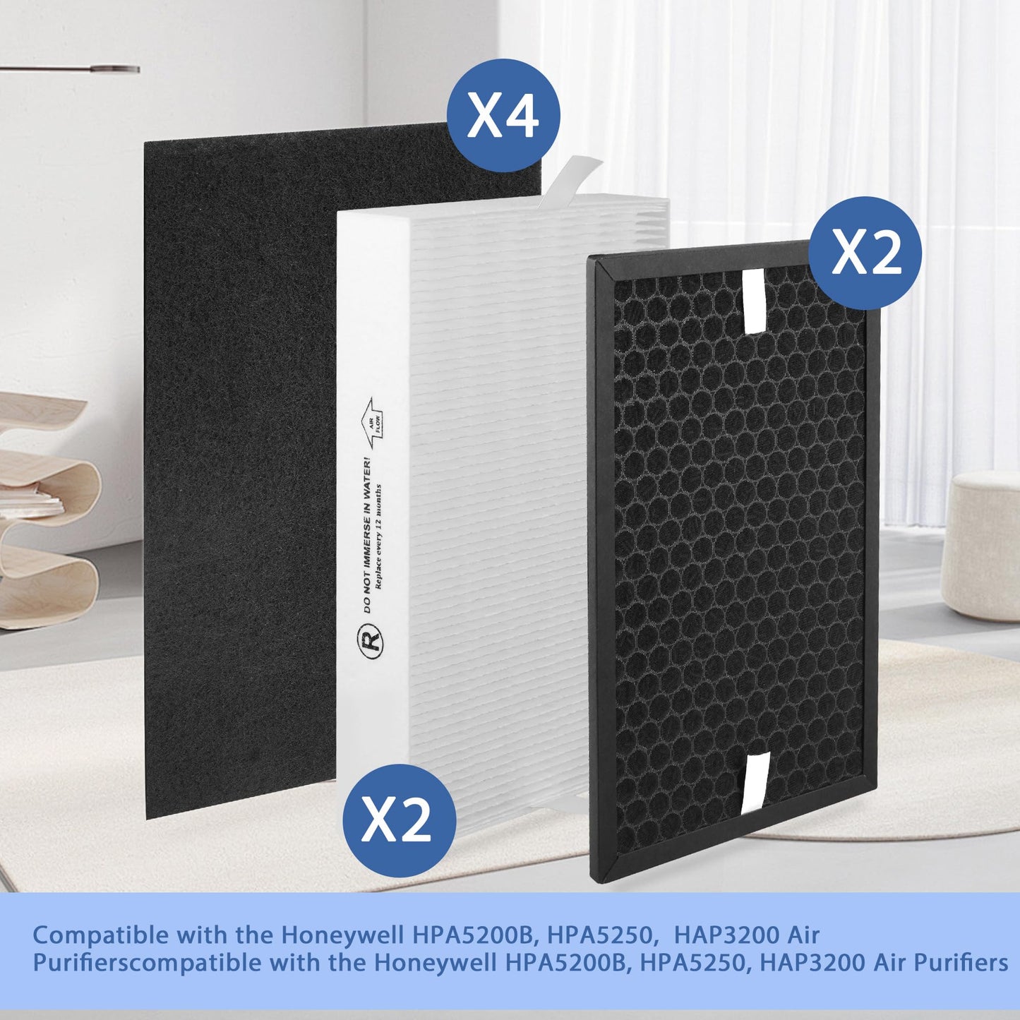 Breshair HPA5200B True HEPA Replacement Filter Compatible with HPA 5200 5220 5250 3200 Air Purifiers, 2 R HEPA, 2 S Carbon and 4 A Pre-Filters, Part # HRF-R HRFSC1 HRF-ARVP200 HRF-A200