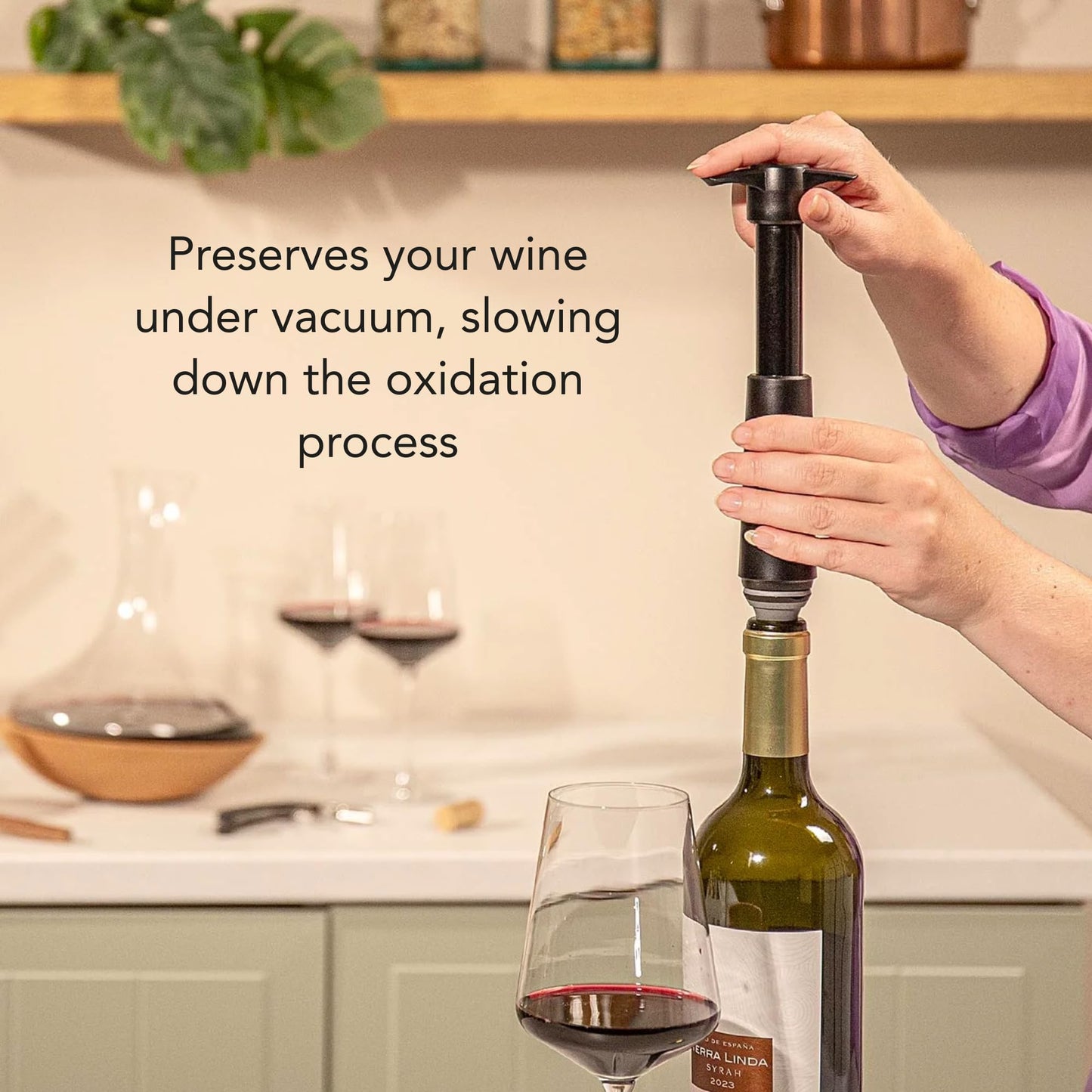 Vacu Vin Original Wine Saver with 4 Vacuum Bottle Stoppers – Wine Preserver Pump for Red or White Wine – Manual Air Remover System – Airtight Seal – Keep Wine Fresh Longer – Black