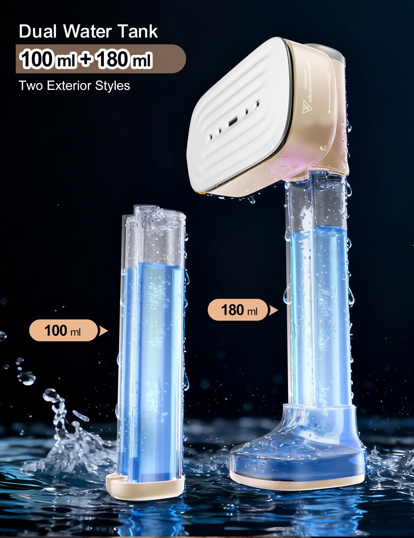 Sundu Travel Steamer for Clothes, Portable Handheld Garment Steamer, 15s Fast Heat-up, 2 Water Tanks (180 ml +100 ml), 25 Minutes of Continuous Ironing for Travel,Home Pale Gold