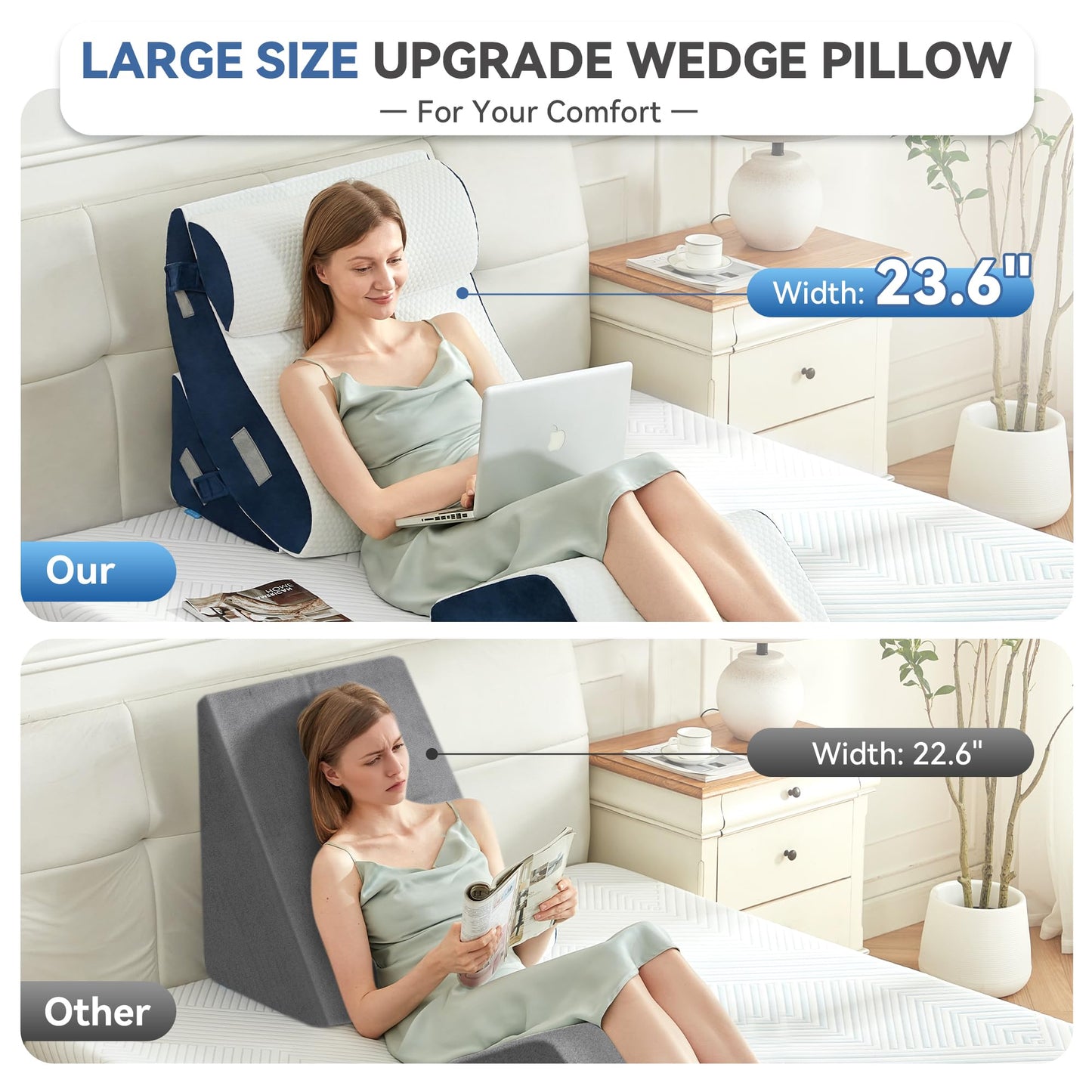 BDEUS 4PCS Bed Wedge Pillow Post Surgery, Orthopedic Sleeping Wedge Pillow Set for Back, Neck and Leg Pain Relief, Acid Reflux, GERD, Memory Foam Support Pillows for After Surgery, Navy
