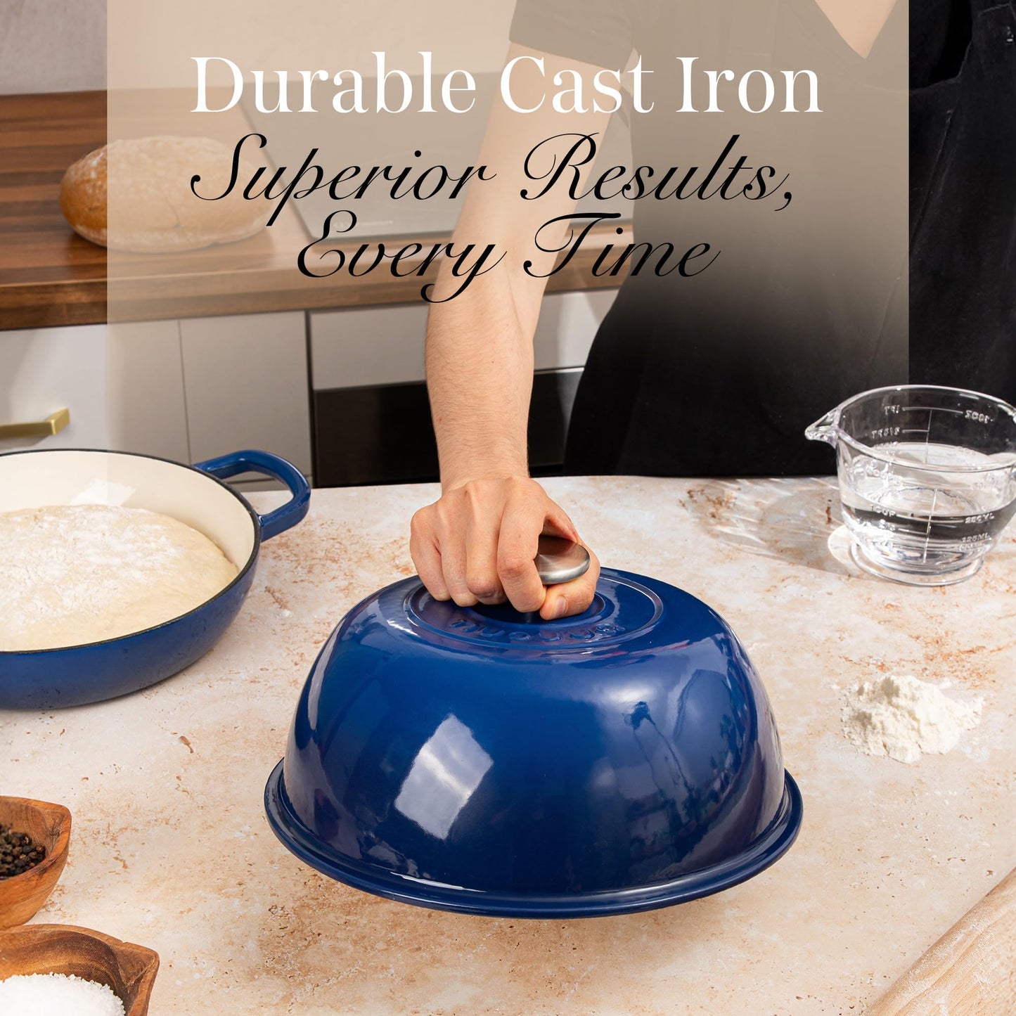 Enamelled Cast Iron Dutch Oven Pot – Dutch Oven For Sourdough Bread Baking – Cast Iron Bread Pot – Dark Blue, 6 Quarts, 26cm – by Nuovva