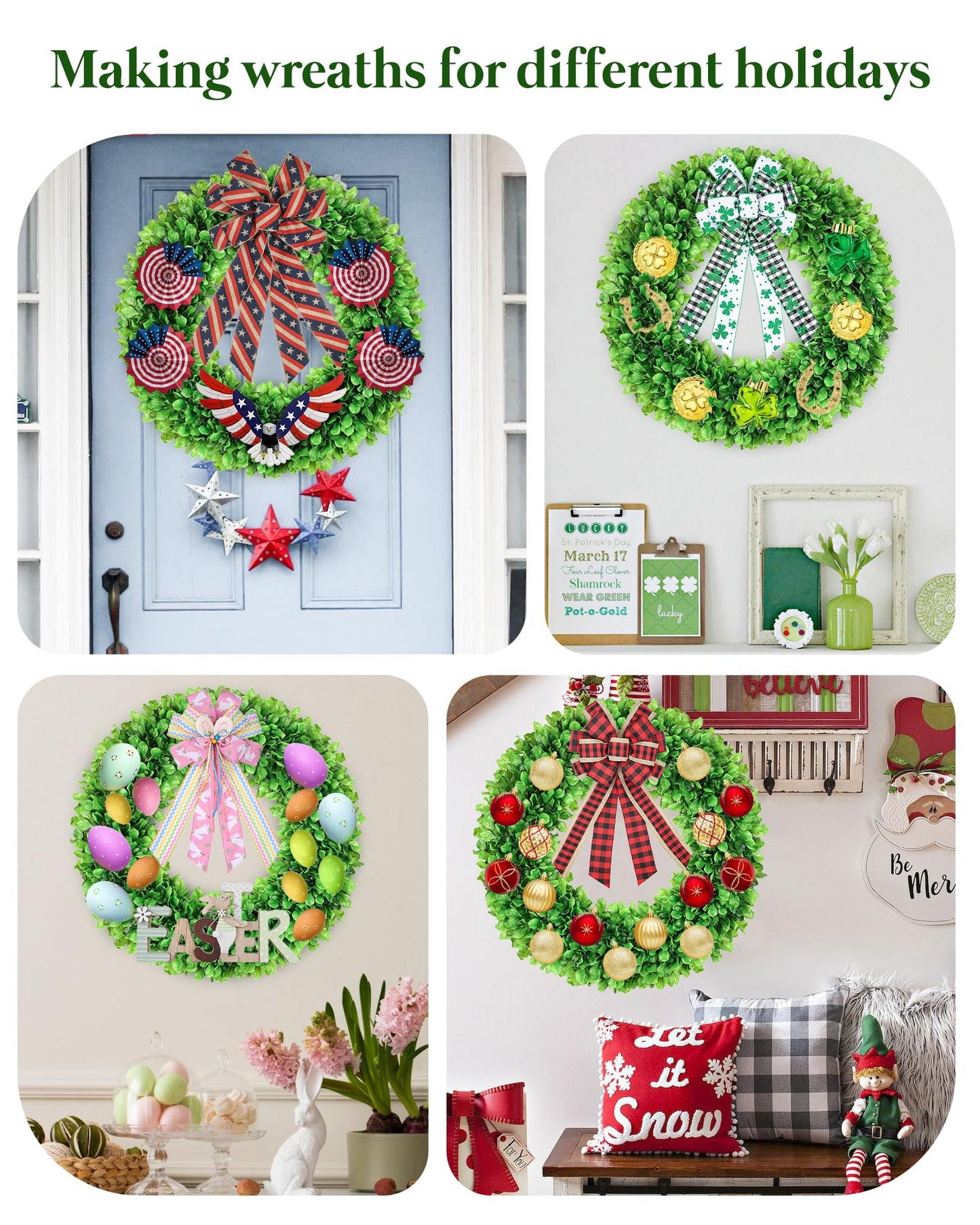 DDHS 23 Inch Large Boxwood Wreath for Front Door, Round Artificial Spring Summer Greenery Wreath with Hello Sign & Sash, Green Wreaths for Farmhouse Wedding Year Round Indoor Outdoor Home Decor