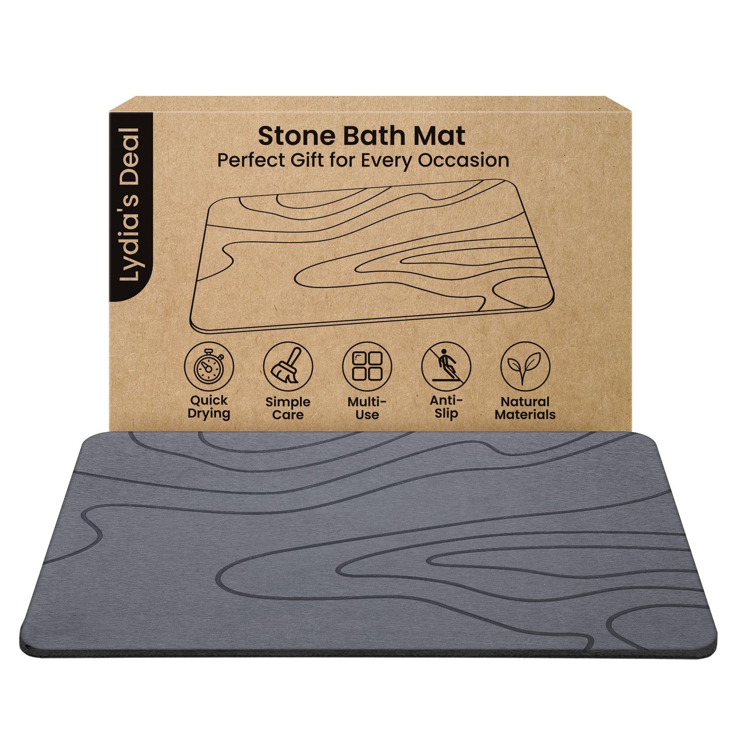 Stone Bath Mat – Non-Slip Diatomaceous Earth Shower Mat, Super Absorbent & Quick-Drying Bathroom Floor Mat, Easy-to-Clean Diatomite Bath Stone for Safer, Dryer Steps (23.6" x 15.4", Gray)