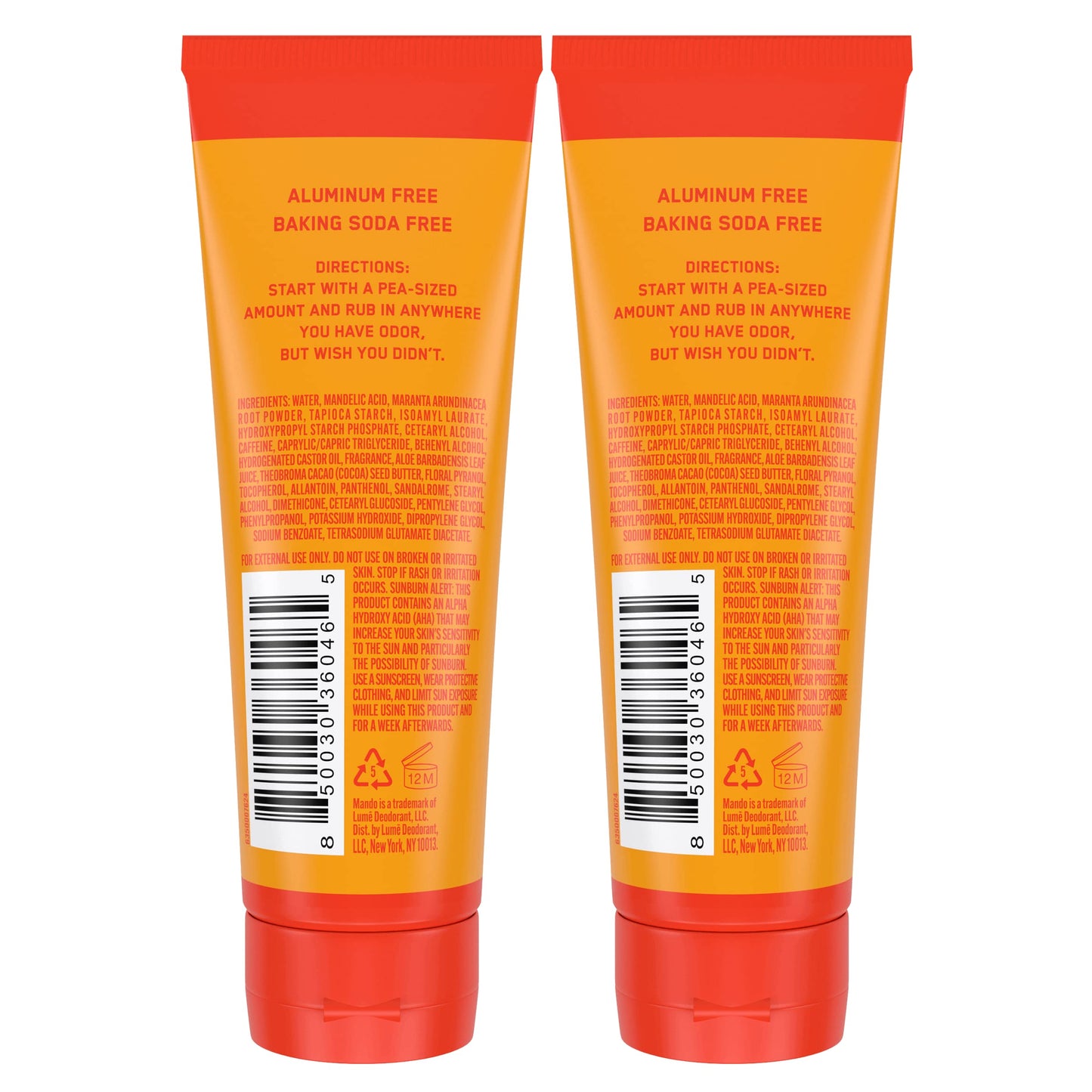 Mando Whole Body Deodorant For Men - Invisible Cream - 72 Hour Odor Control - Aluminum Free, Baking Soda Free, Skin Safe - 3 Ounce Tube (Pack of 2) - Bourbon Leather