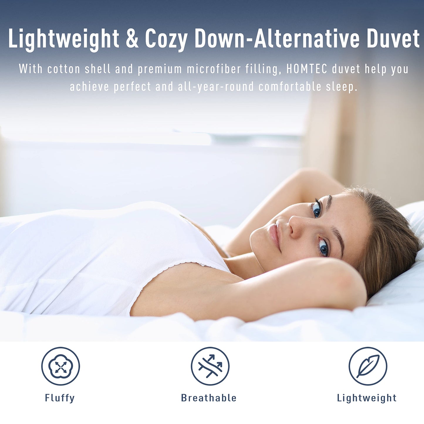 HOMTEC Duvet Insert Cotton Comforter Twin Size White Down Alternative Duvet Insert 100% Cotton Shell Quilted Fluffy Comforter Lightweight All Season 4 Corner Tabs Durable Breathable Noiseless