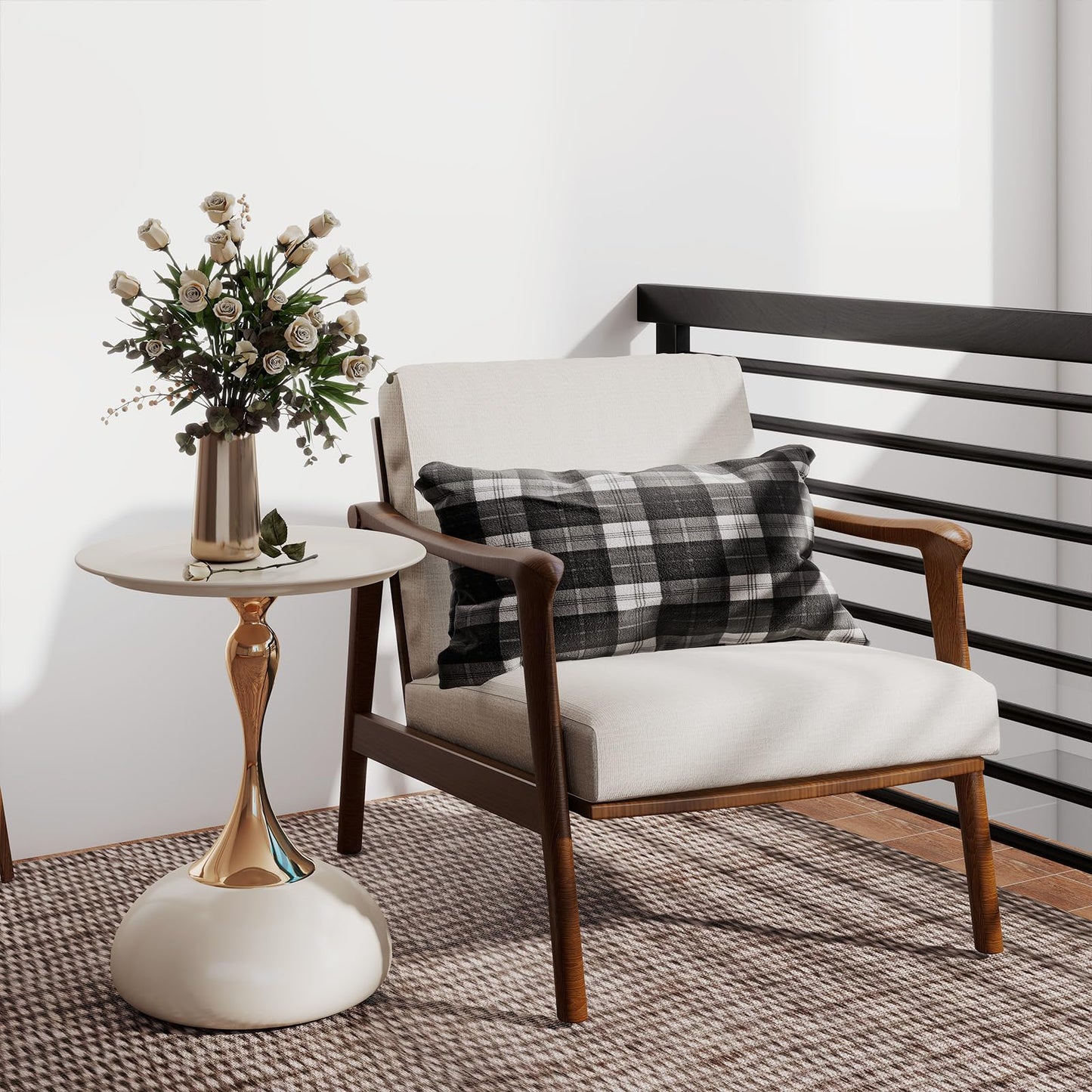 Metal Round End Table,Modern Pedestal Table,Corner Drink Tables,Accent Side Table Nightstand for Living Room,Patio and bar (White-Gold)