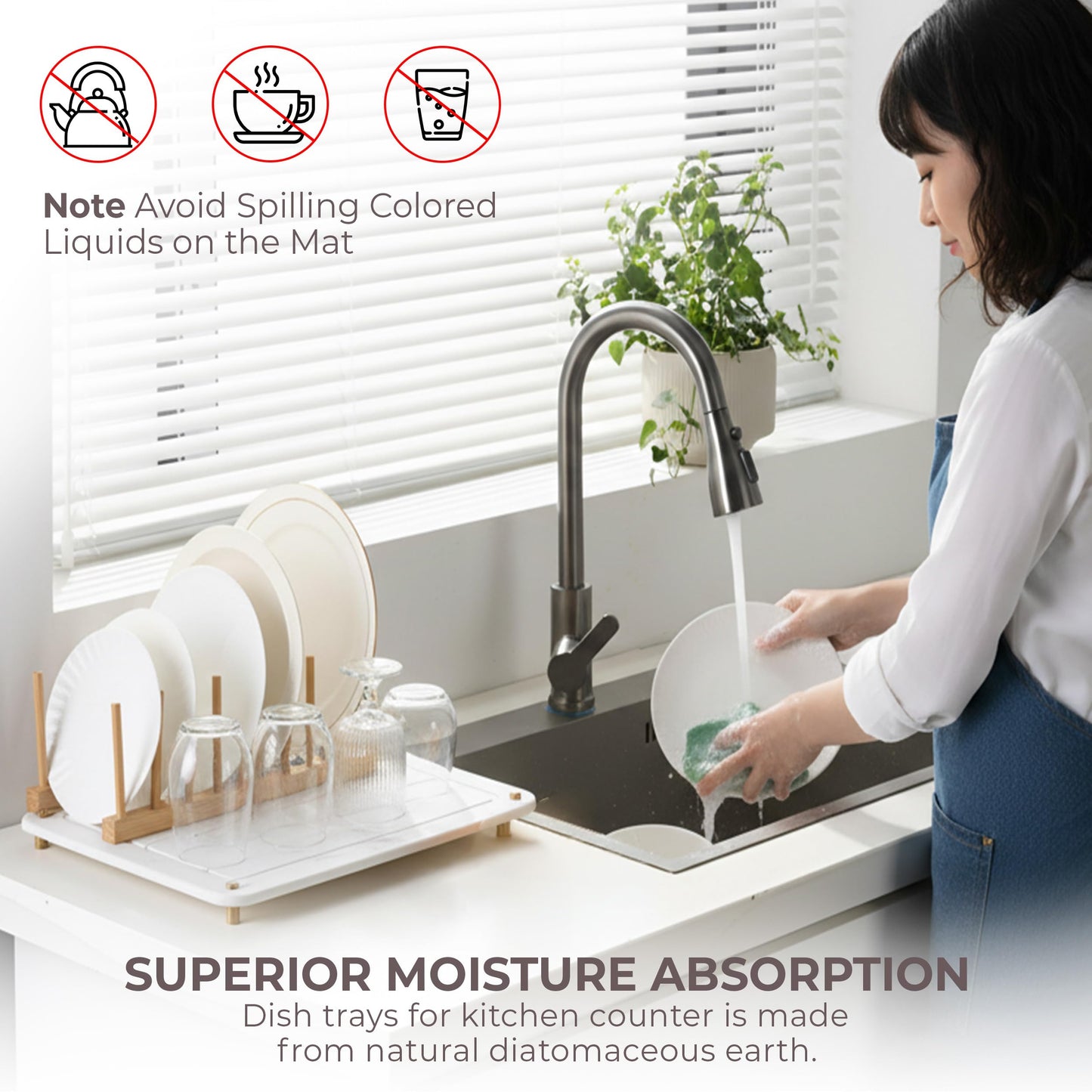 Stone Drying Mat for Kitchen Counter + Sink Caddy | 15.7"x11.8" Diatomaceous Earth Drying Mat with Stainless Steel Feet | Heat Resistant to 450°F | Eco-Friendly Dish Drying Stone for Kitchen Counter