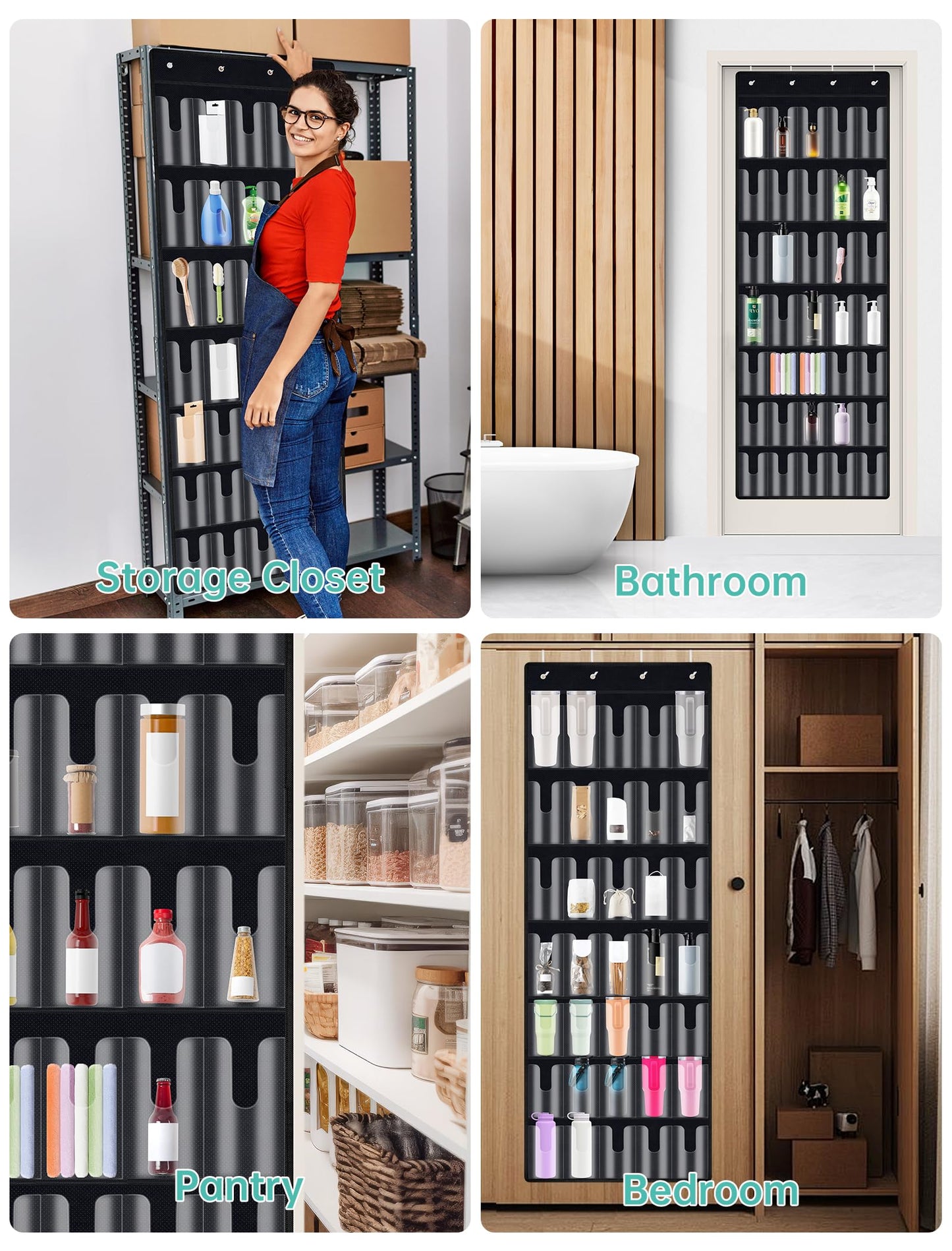 NiHome 35-Pocket Large Capacity Door Cup Organizer Fit for Stanley Tumblers 30oz, 40oz, Door Hanging Water Bottle Storage with Double-Sided Tape Stabilizer, Waterproof Oxford Fabric, Transparent