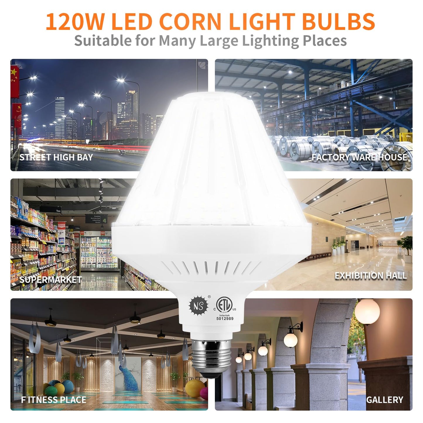 1200W Equivalent Led Corn light bulbs,120W 18000 Lumens LED Corn Bulb 5000K Daylight White Lamp,E26 Medium/E39 Mogul Base,2-Pack Large Area Lights For Outdoor Indoor Garage Warehouse High Bay Lighting