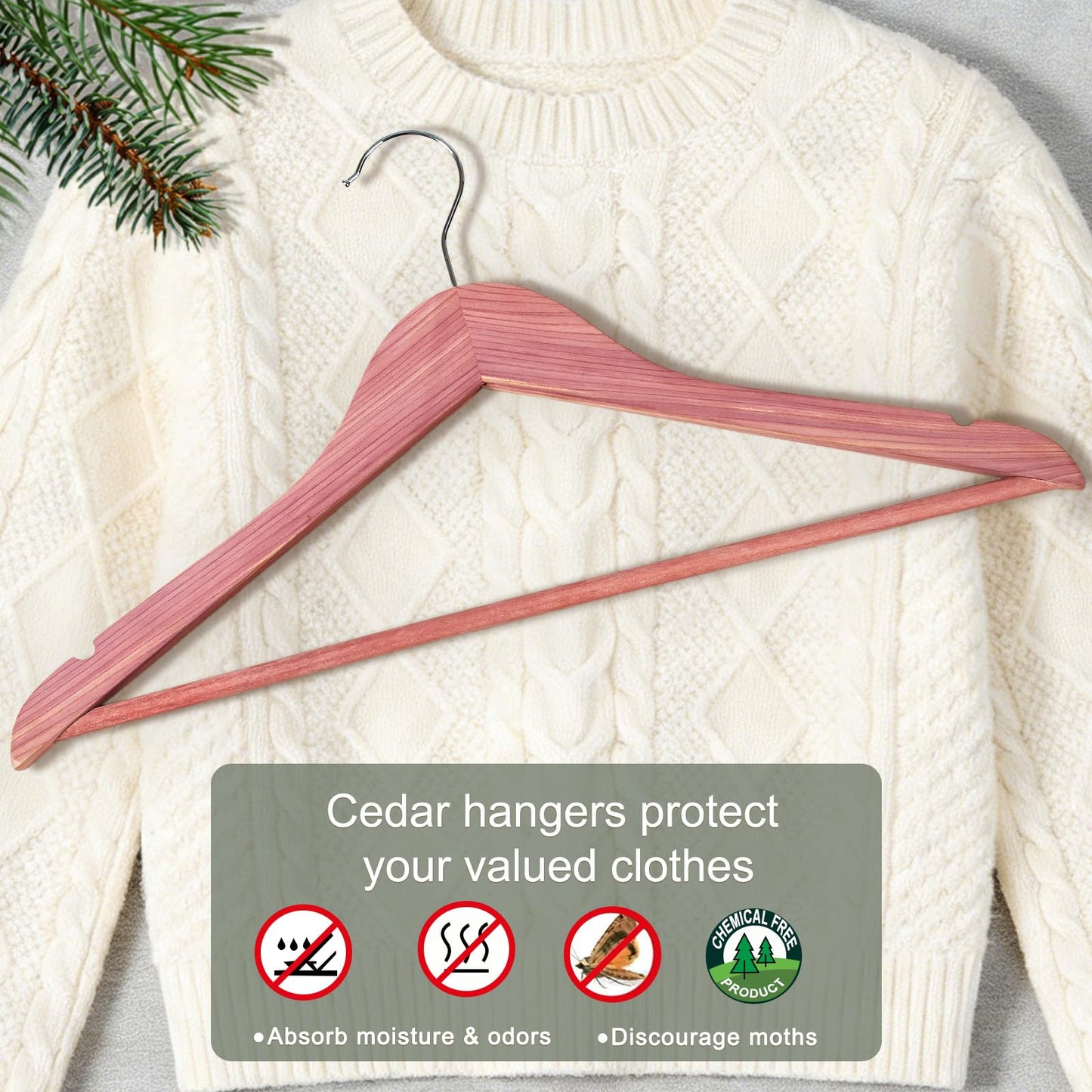 TOPIA HANGER 30-Pack American Red Cedar Wooden Hangers, Clothes Hangers for Closet, Wood Coat Hanger with Smooth Cut Notches, 360° Swivel Hook, Non-Slip Pants Bar-CT54C30