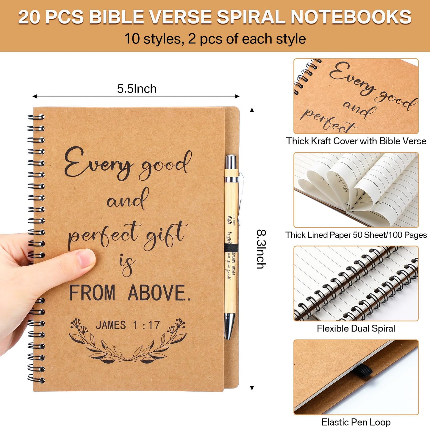 Sayglossy 40 Pcs Christian Gifts Bulk Father's Day Inspirational Spiral Notebook Bible Verse Pen Small Prayer Journal Religious Pen Faith Based Gifts for Women Men Father Church Bible Study Supplies
