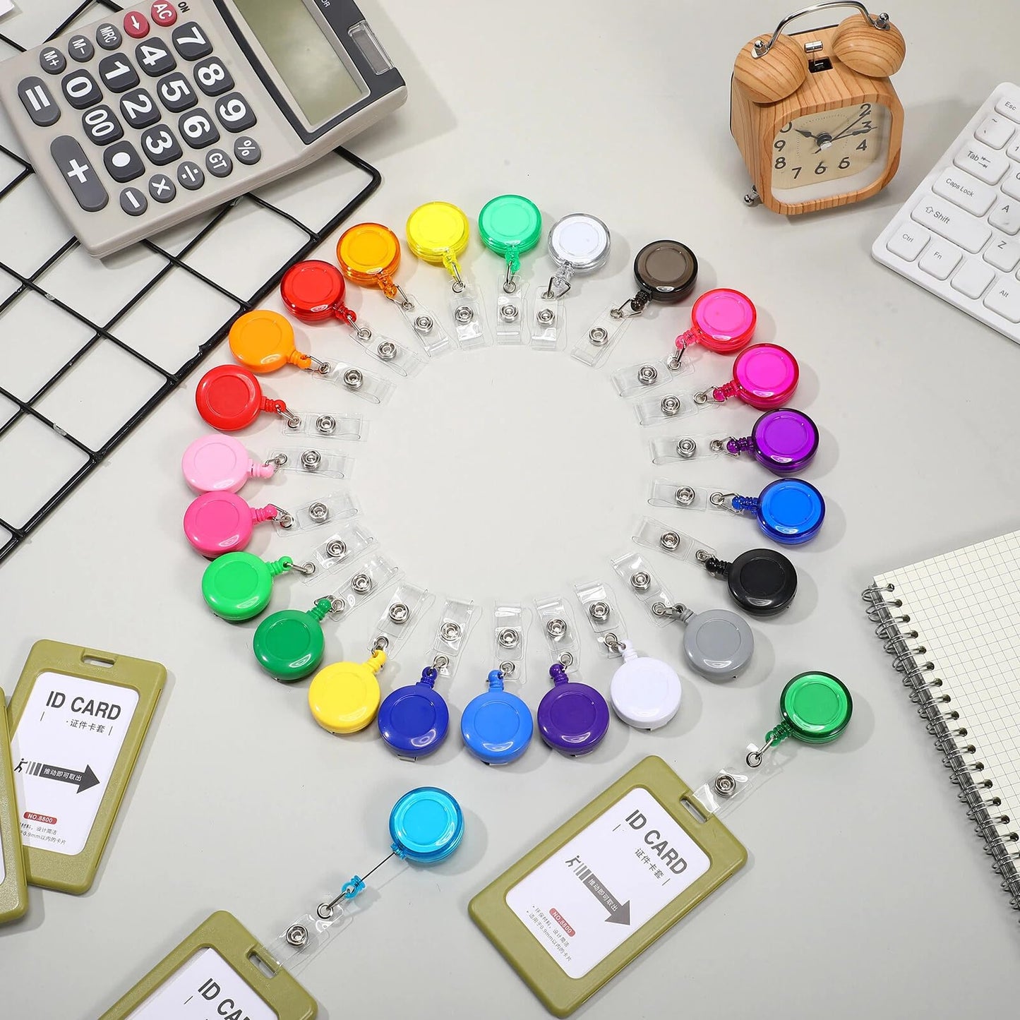 Harloon 150 Pcs Retractable Badge Reel Teacher Clips Holder Mixed Solid Color Nurse ID Badge Holder Students Doctor Keychain Whistles Lanyards for Graduation School ID Card Name(25 Colors)