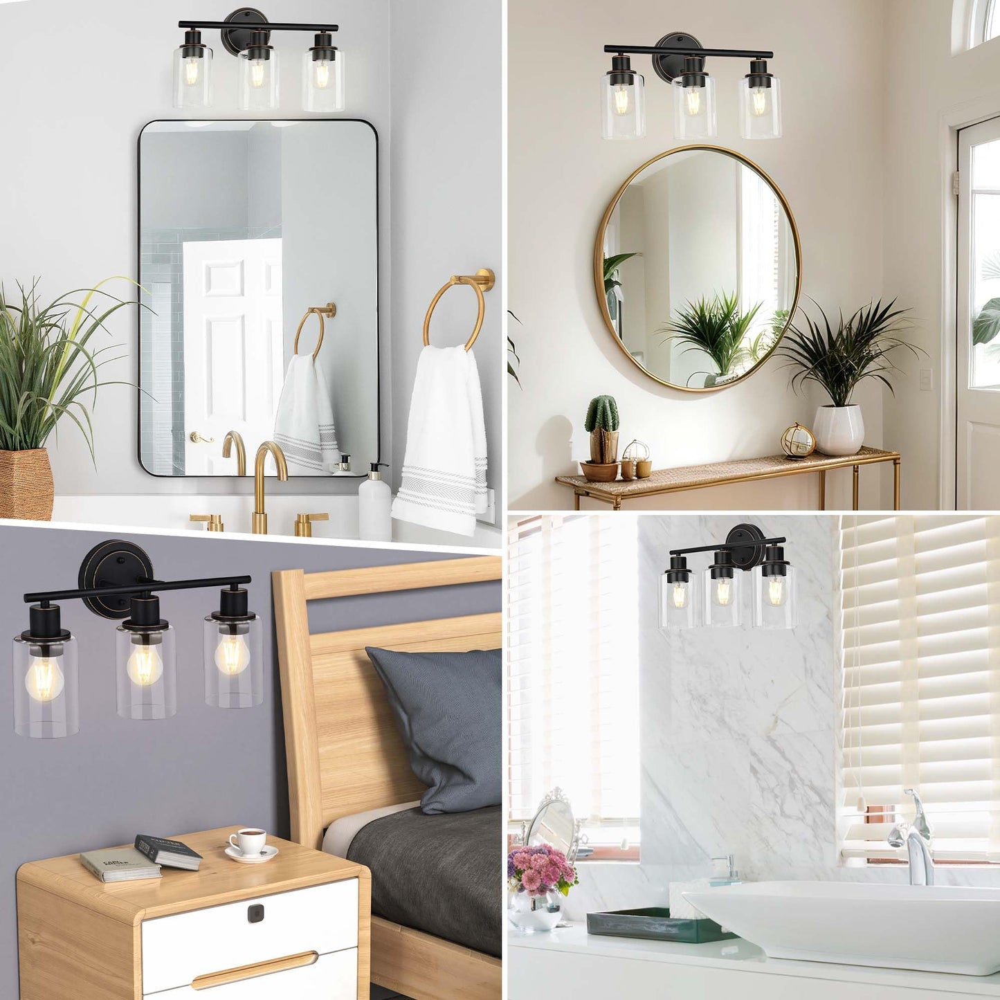 Faymart lighting Oil Rubbed Bronze 3-Light Bathroom Vanity Light Fixture Over Mirror, 3-Light Oil Rubbed Bronze Vanity Lights for Bathroom Three Bulb Wall Sconce Over Sink