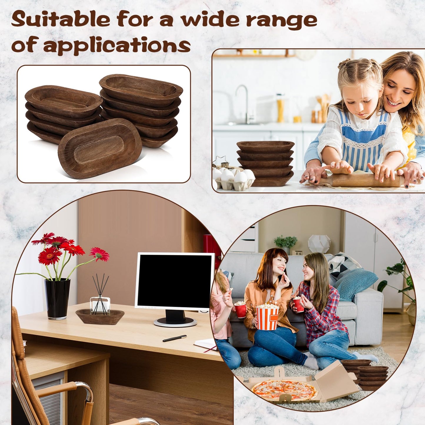 Nuogo 10 Pack Wooden Dough Bowls Bulk Rustic Dough Bowls for Wedding DIY Home Crafts Making Farmhouse Fruits Supplies Decoration(8.5 Inches,Brown)
