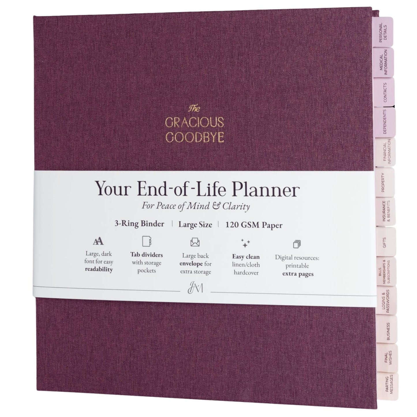 End-of-Life Planner Gracious Goodbye – Thoughtfully Designed Organizer for Final Wishes, Estate Planning, and Family Documents - Merlot