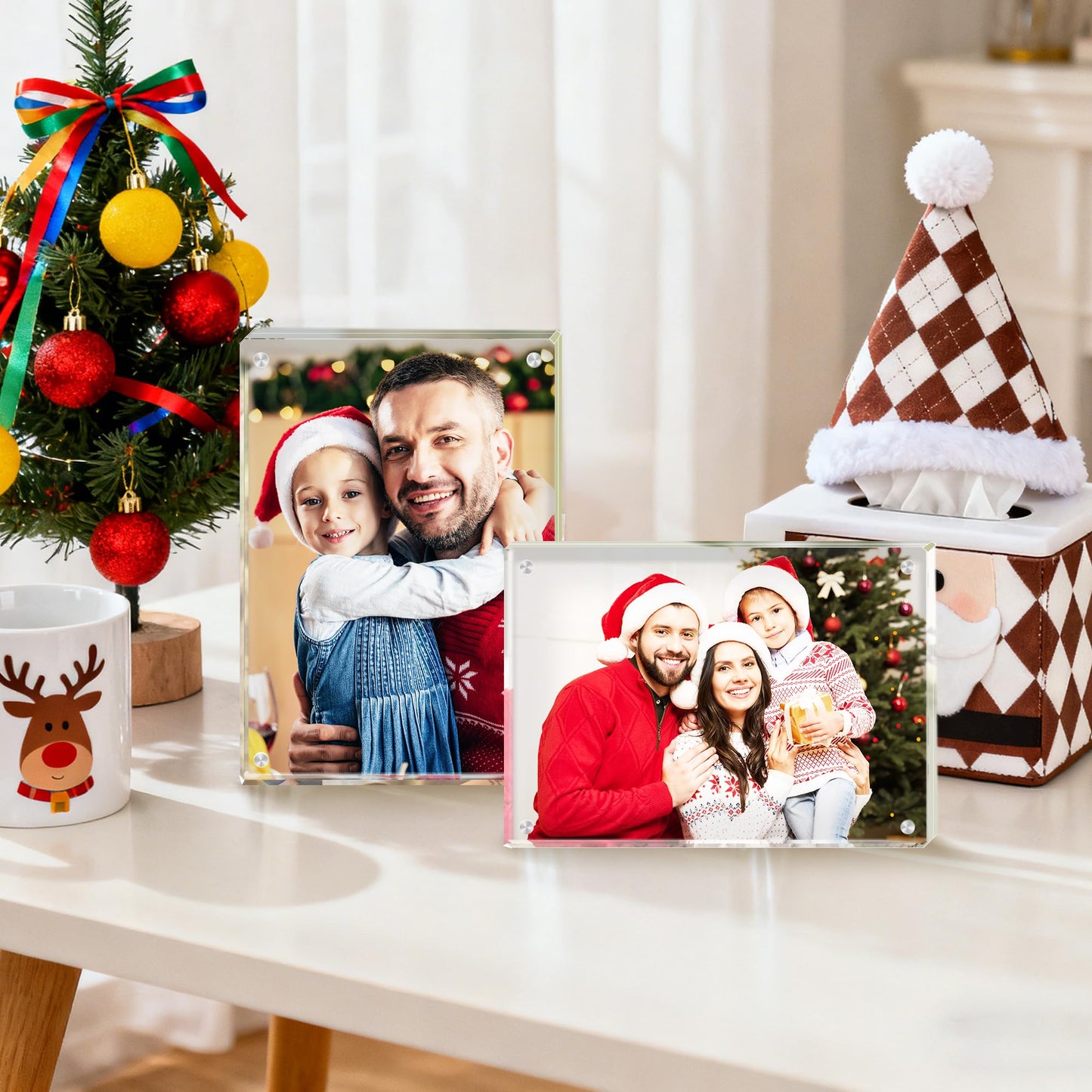 Fisnish 5x7 Acrylic Picture Frame Set of 6, 20mm Thick, Double-Sided Transparent Magnetic Frameless Photo Frame, Desktop Freestanding Display for Office or Home Decor