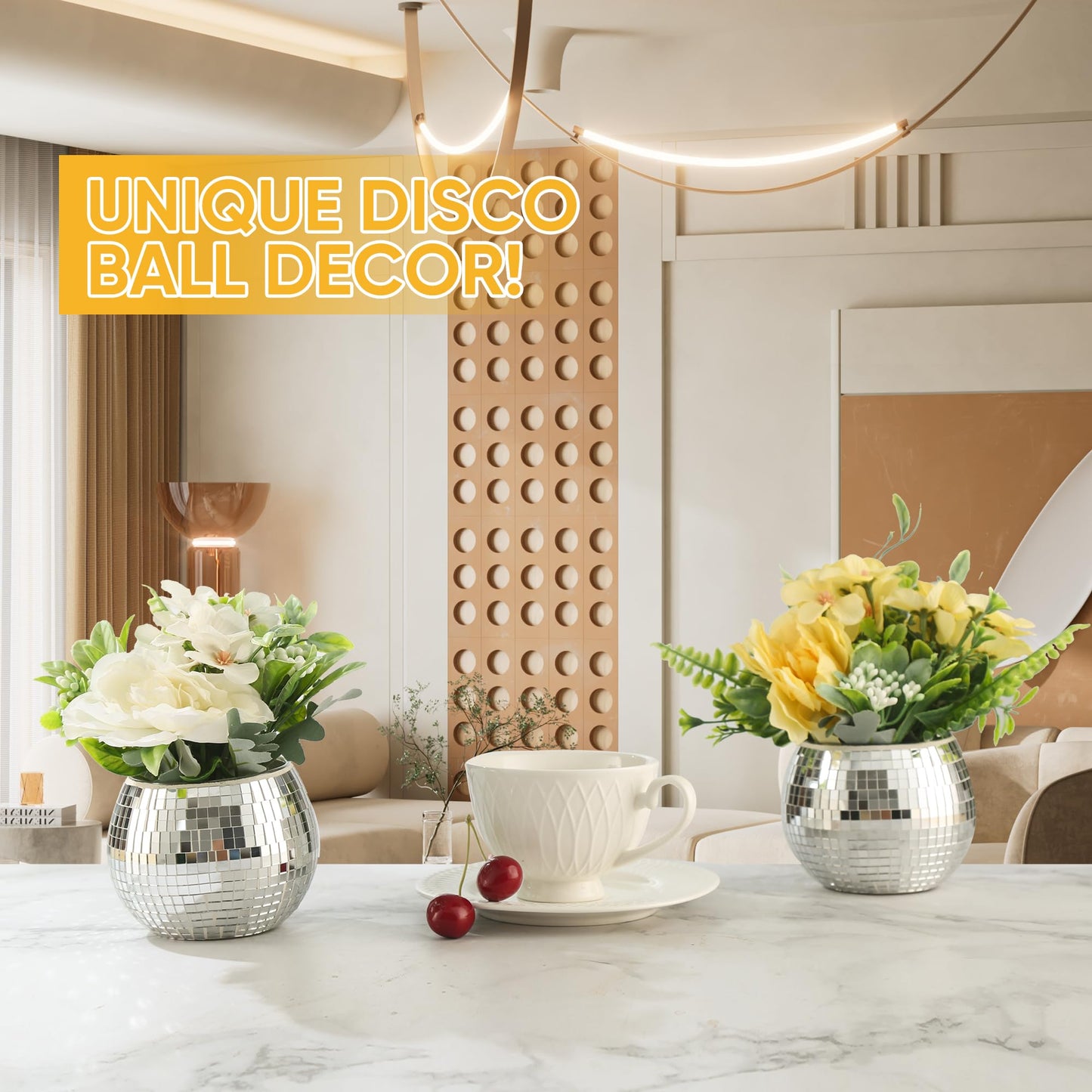 6 Pcs Disco Ball Vase Disco Ball Planter for Centerpieces Disco Ball Decor Flower Vase with Silver Mirror Glass for Wedding, Birthday, Party (4" X 4.7")