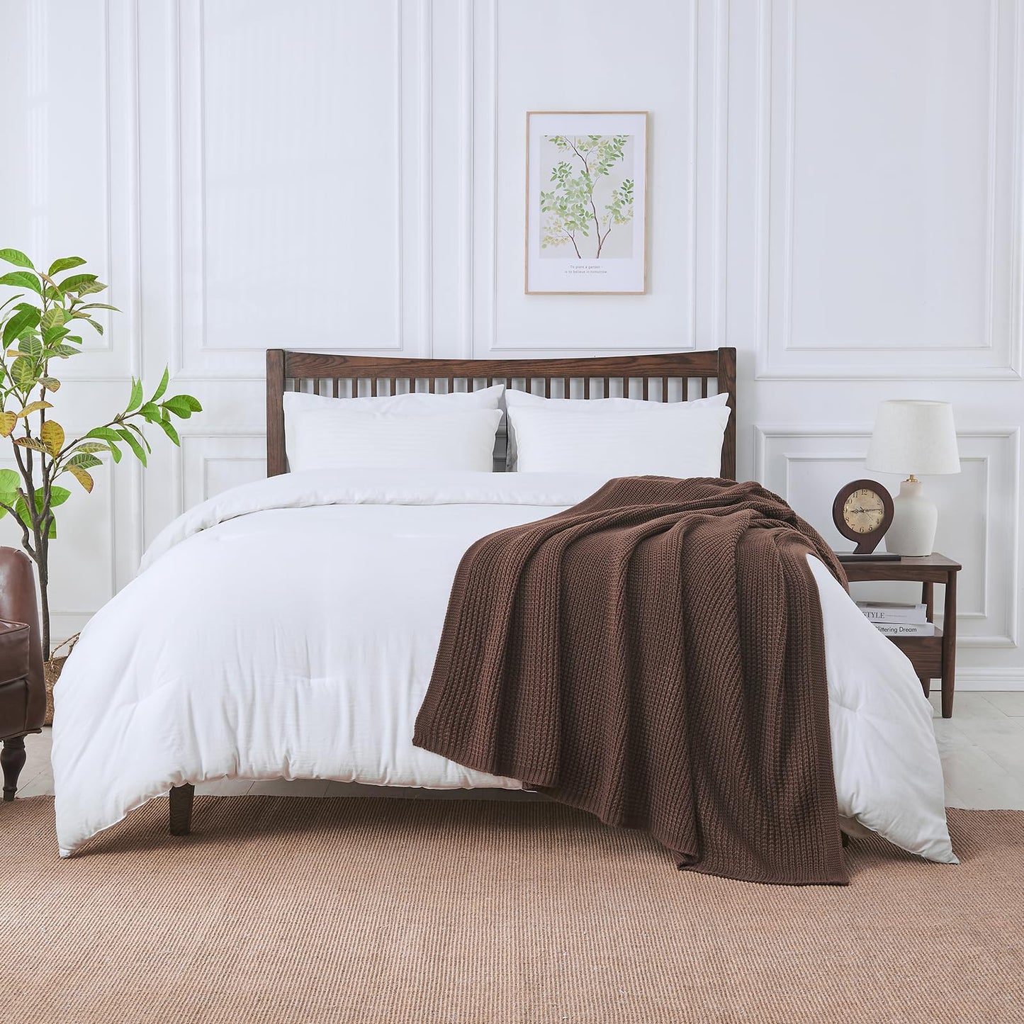 Douceur Brown Throw Blanket for Couch, Soft Chunky Cable Knit Throw Blanket, Classic Fisherman's Rib Stitch Pattern Throw for Living Room Gift, 50"X60"