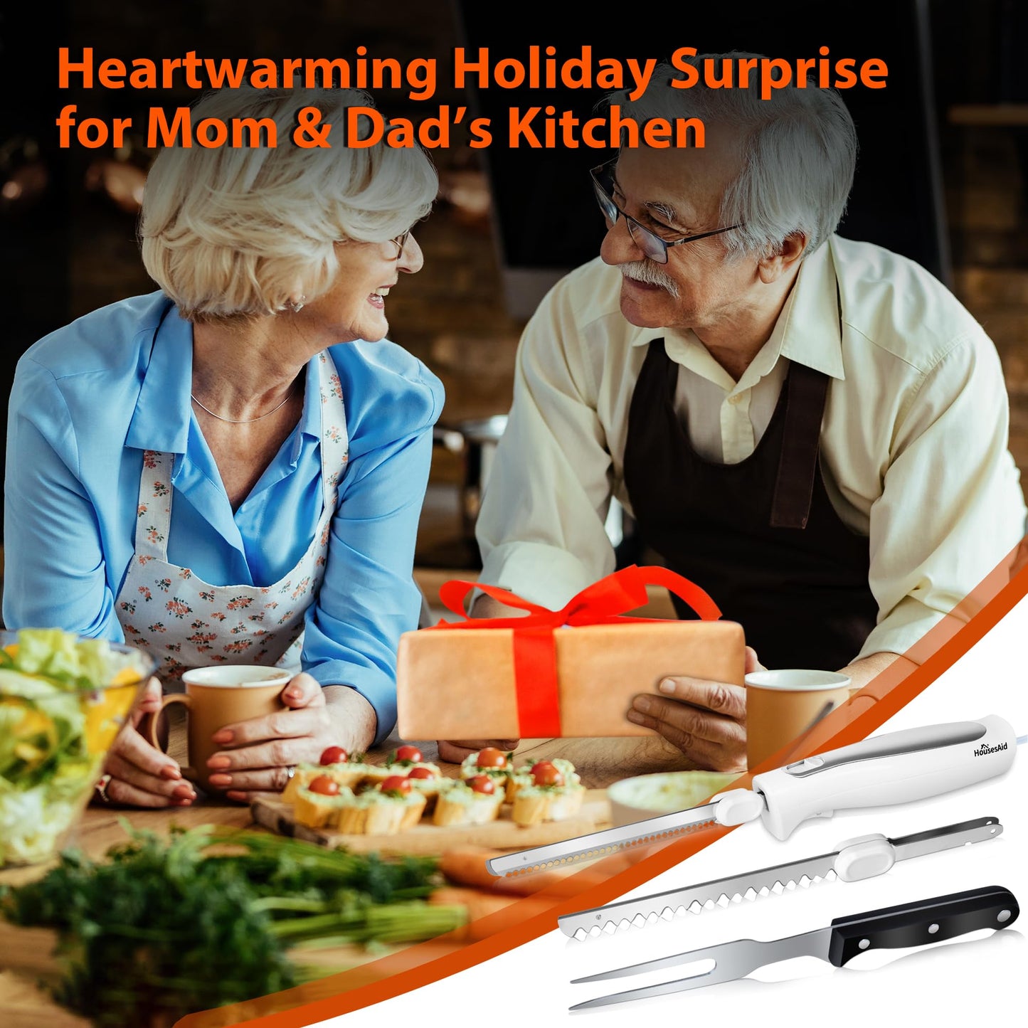 HousesAid Electric Knife,Wired Electric Carving Knife Set with Two Serrated Stainless Steel Blades,Carving Fork,with Non Slip Handle,Safety Lock and Storage Case for Meat,Bread,Other and Foods