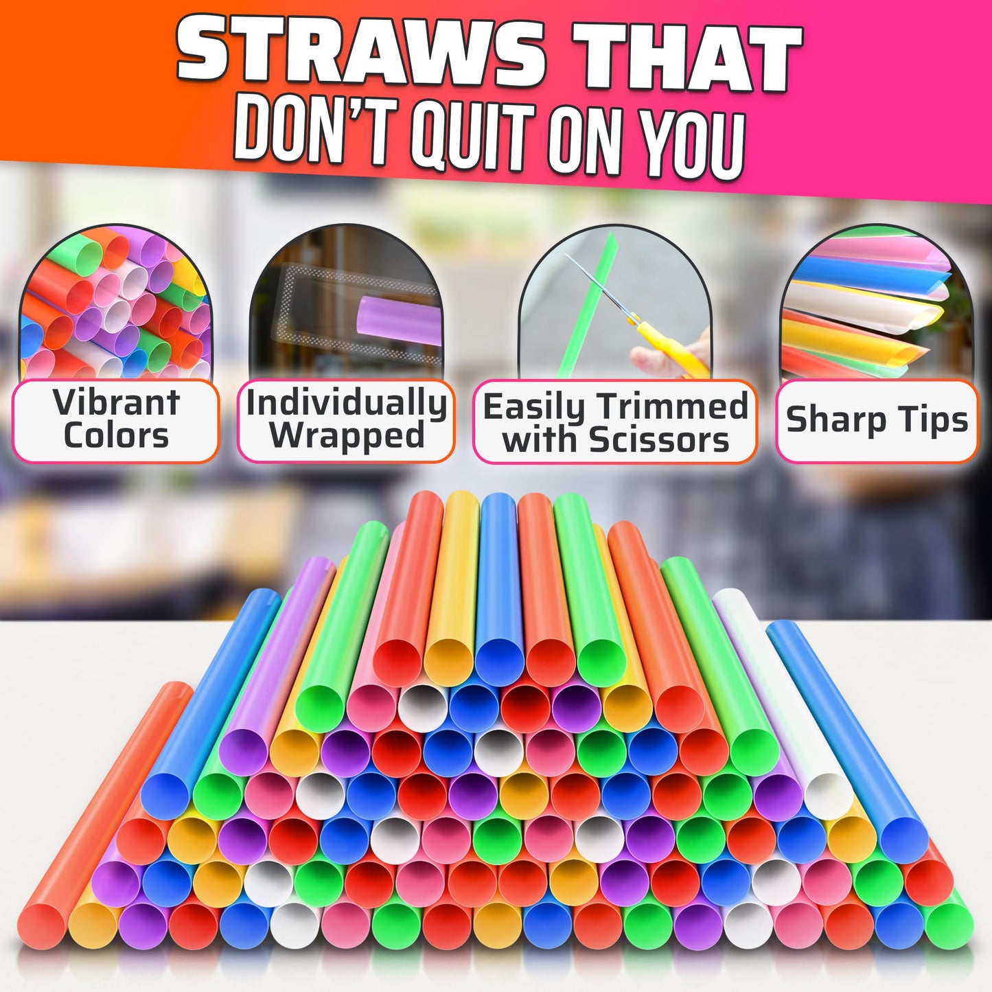 300 Pcs Boba Straws Individually Wrapped - 9.25"x0.4" Wide & Sturdy Jumbo Straws for Smoothies, Iced Coffee, Milkshakes & Bubble Tea - Disposable Boba Straw with Angled Tips, Cut-to-Fit Tall Tumblers