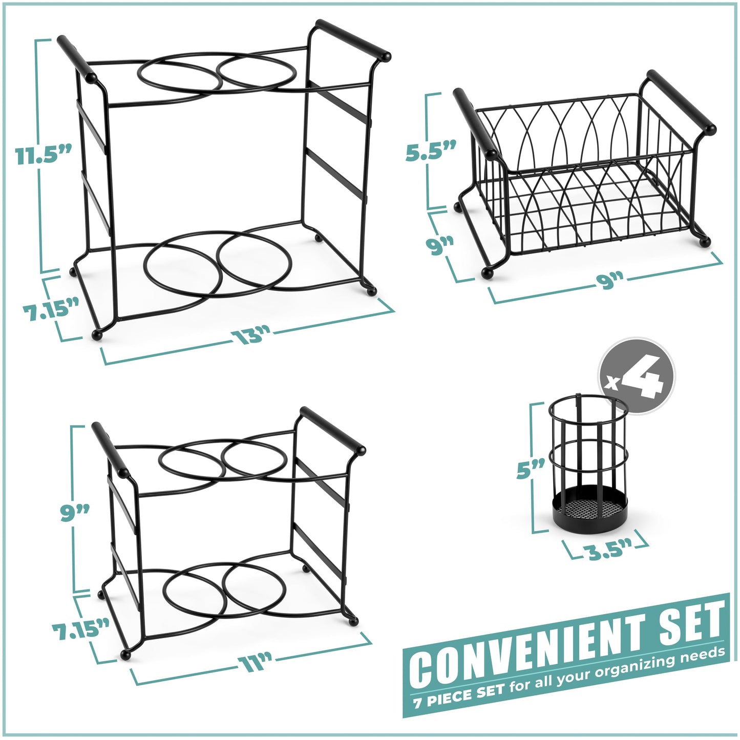 Sorbus® Buffet Caddy — 7-Piece Stackable Set Includes Plate, Napkin, and Silverware Holder, 3-Tier Detachable Tabletop Organizer — Ideal for Kitchen, Dining, Entertaining, Parties,Thanksgiving (Black)