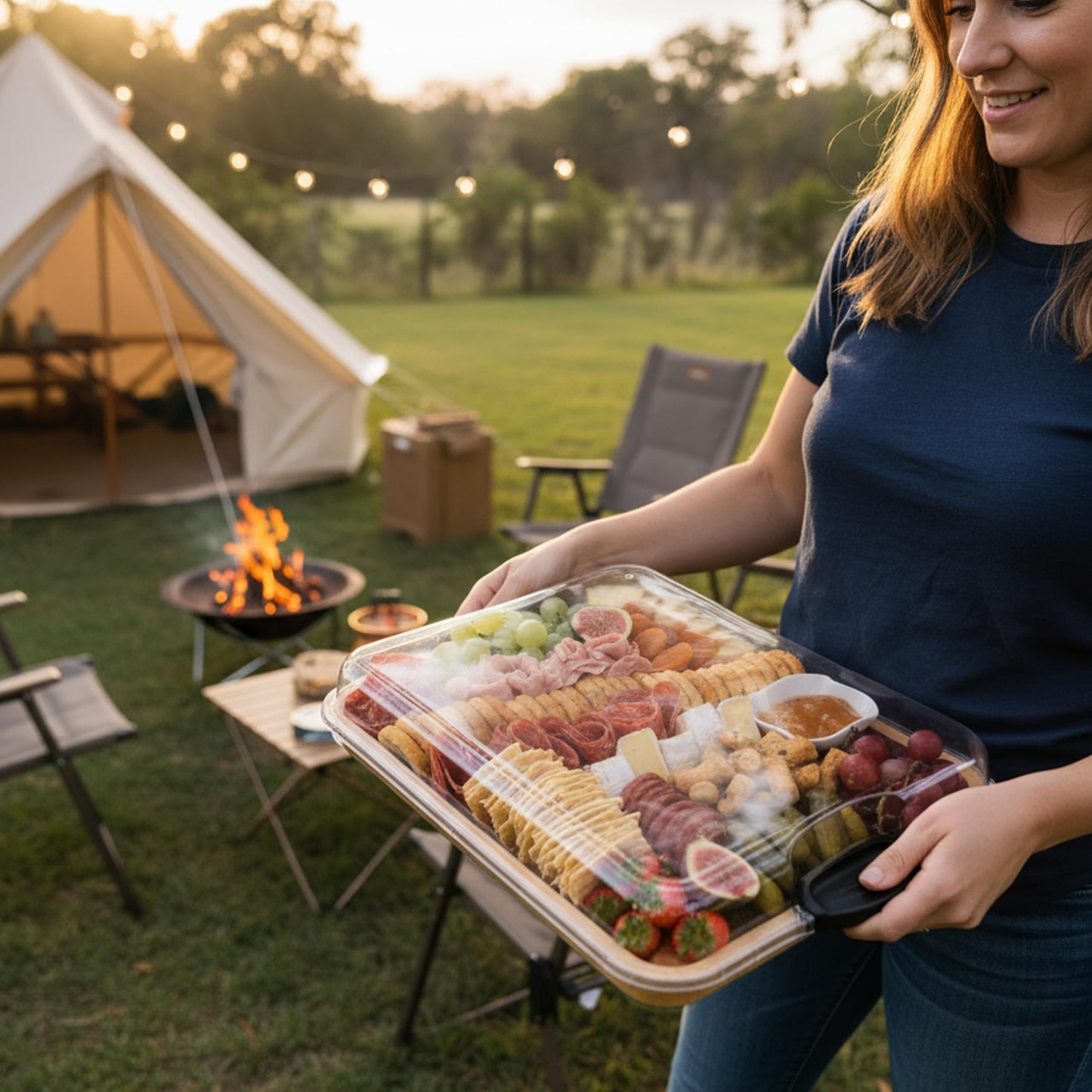 Dolce Casa Charcuterie Board with Lid 3-in-1, Portable Bamboo Serving Tray with Lid & Removable Snack Tray for Cheese, Fruit, Food - Covered Cheese Platter for Picnic, Travel, Ready-to-Gift