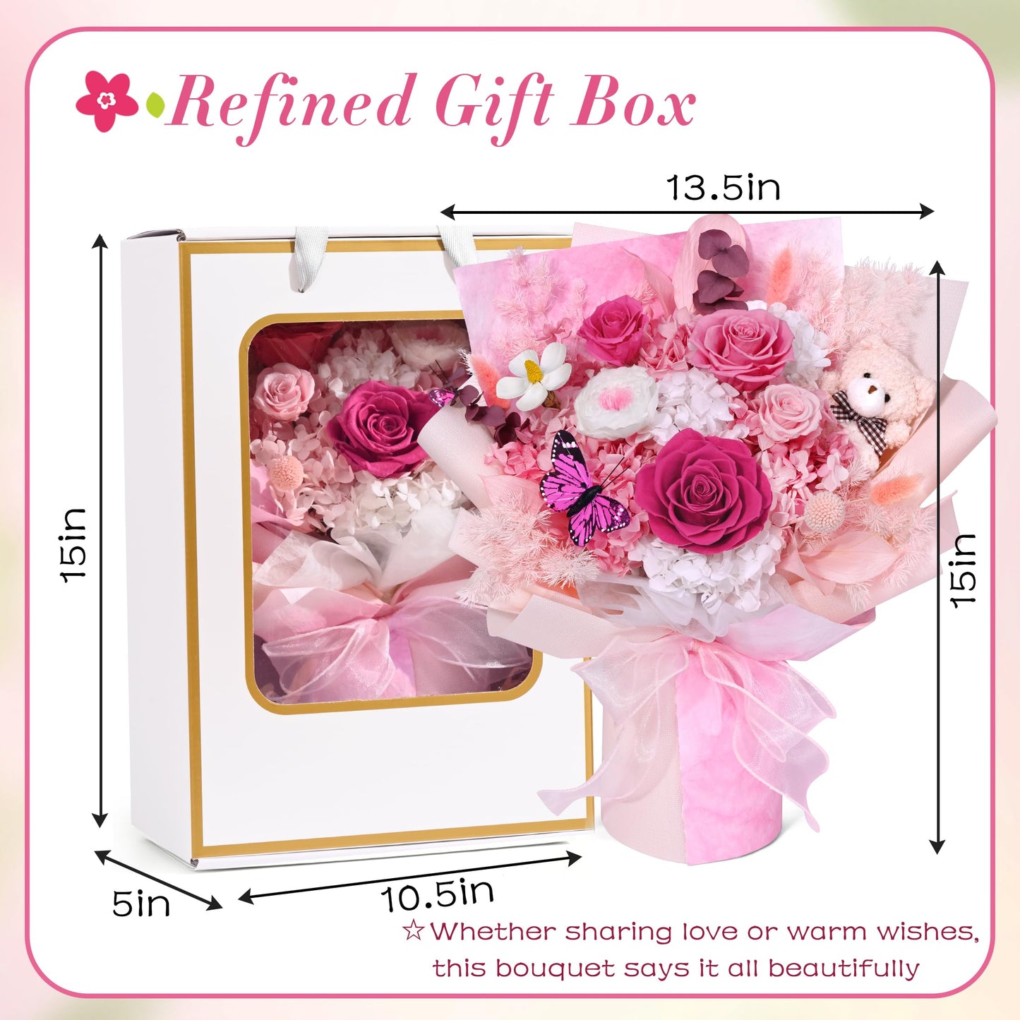 Waipfaru Flowers for Delivery Prime, Large Pink Preserved Flowers, Fresh Bouquet with Gift Box, Forever Rose for Women Mother Day Birthday,Valentines Day Gifts for Her