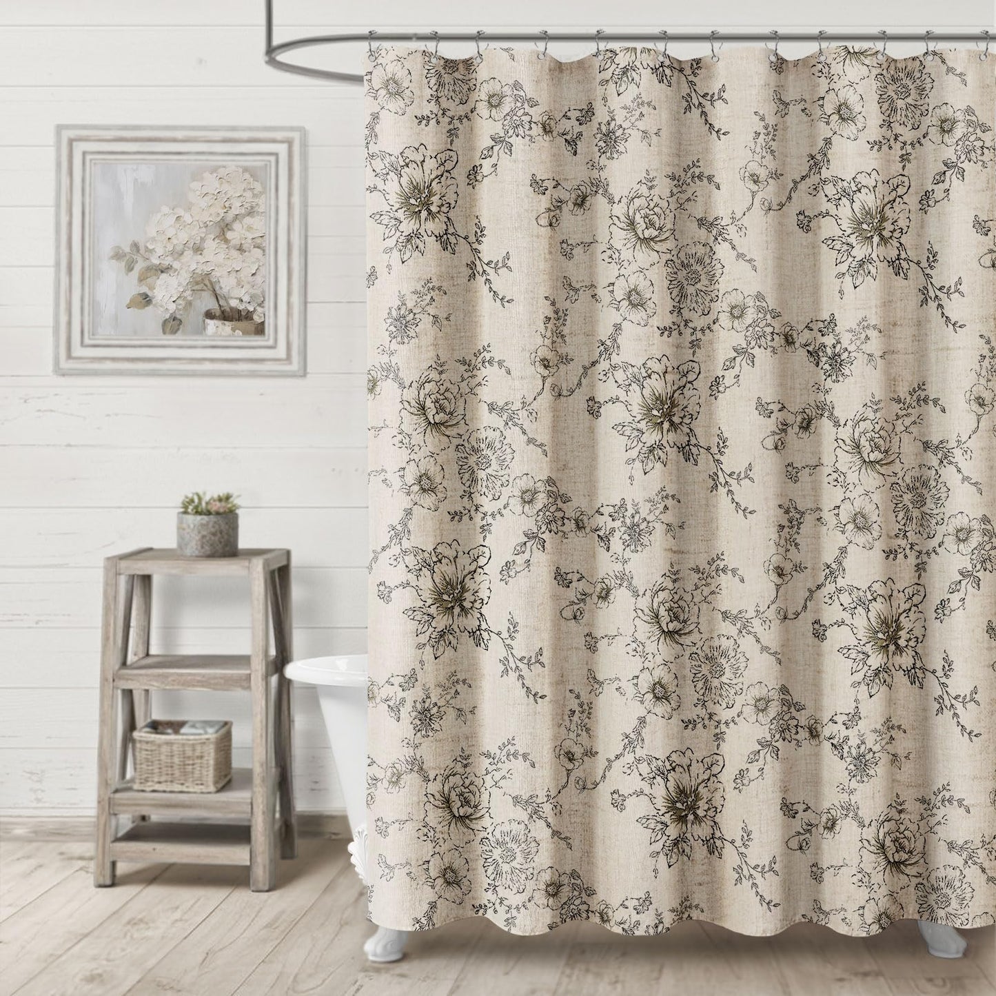NDDYCU Farmhouse Floral Vintage Shower Curtain, Black Linen Spring Pattern Shower Curtains for Bathroom, Tan Taupe,72x72
