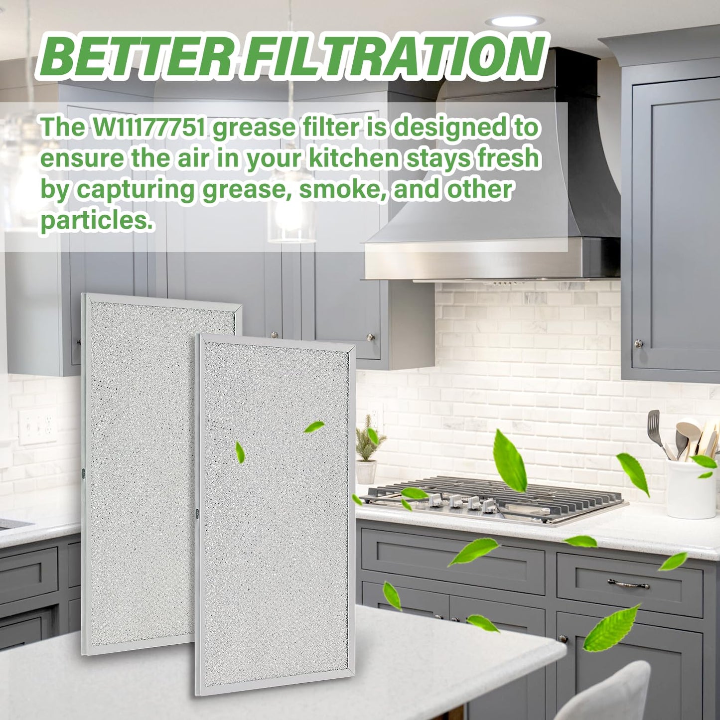 2PCS W11177751 Range Hood Grease Filter Compatible With Whirlpool, Replacement W10419114 W10834041 W11176974 4547137 AP6285612 PS12348521 EAP12348521