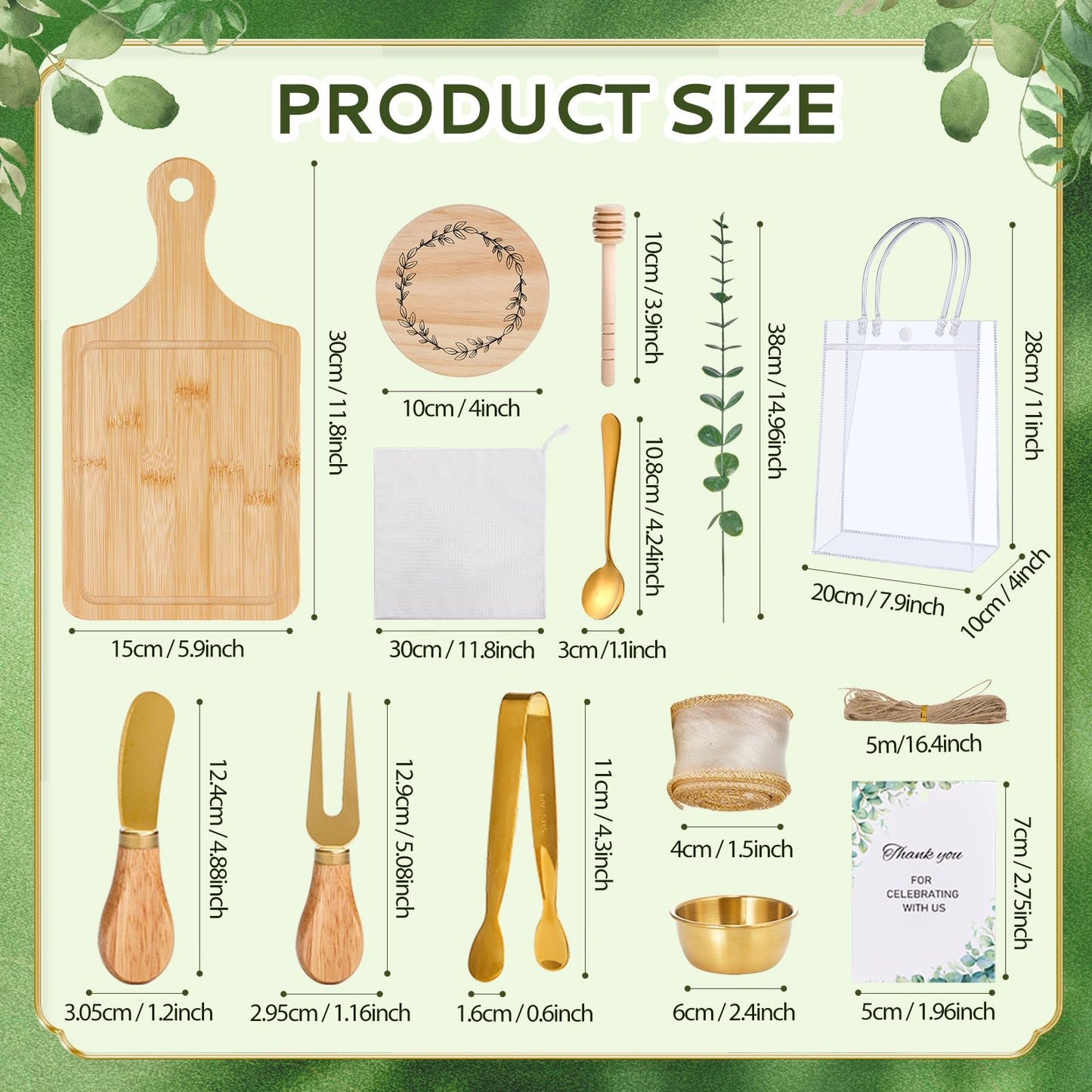 80Pcs Baby Shower Prizes for Game Winners 6 Sets Cheese Board Honey Dipper Stainless Steel Charcuterie Utensils Set Towel Thank You Card and Gift Bags for Baby Shower Wedding Bridal Shower Favors