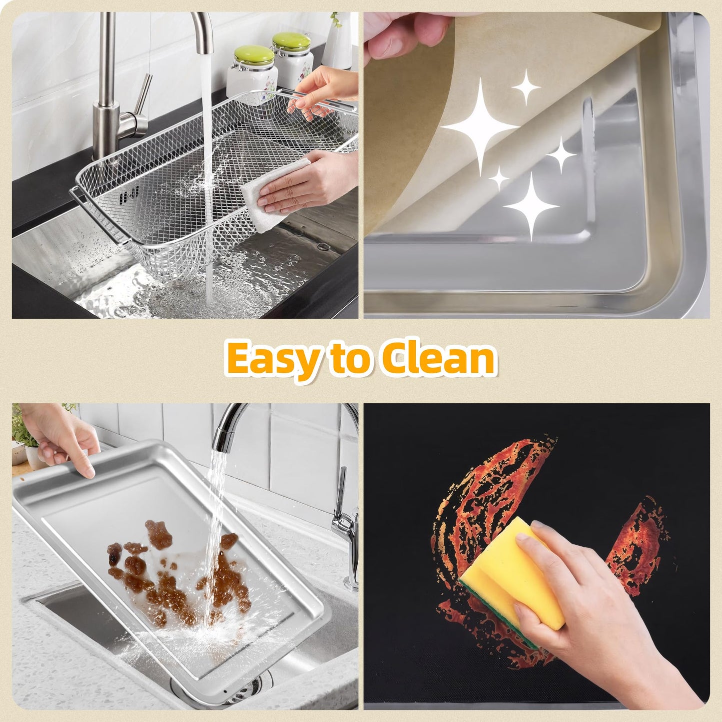 Air Fryer Accessories for Emeril Lagasse 26 Qt Extra Large & Everyday 360, Emeril Lagasse Air Fryer Basket and Pans for Oven with 100Pcs Disposable Parchment Paper, 4Pcs Reusable Teflon Mat
