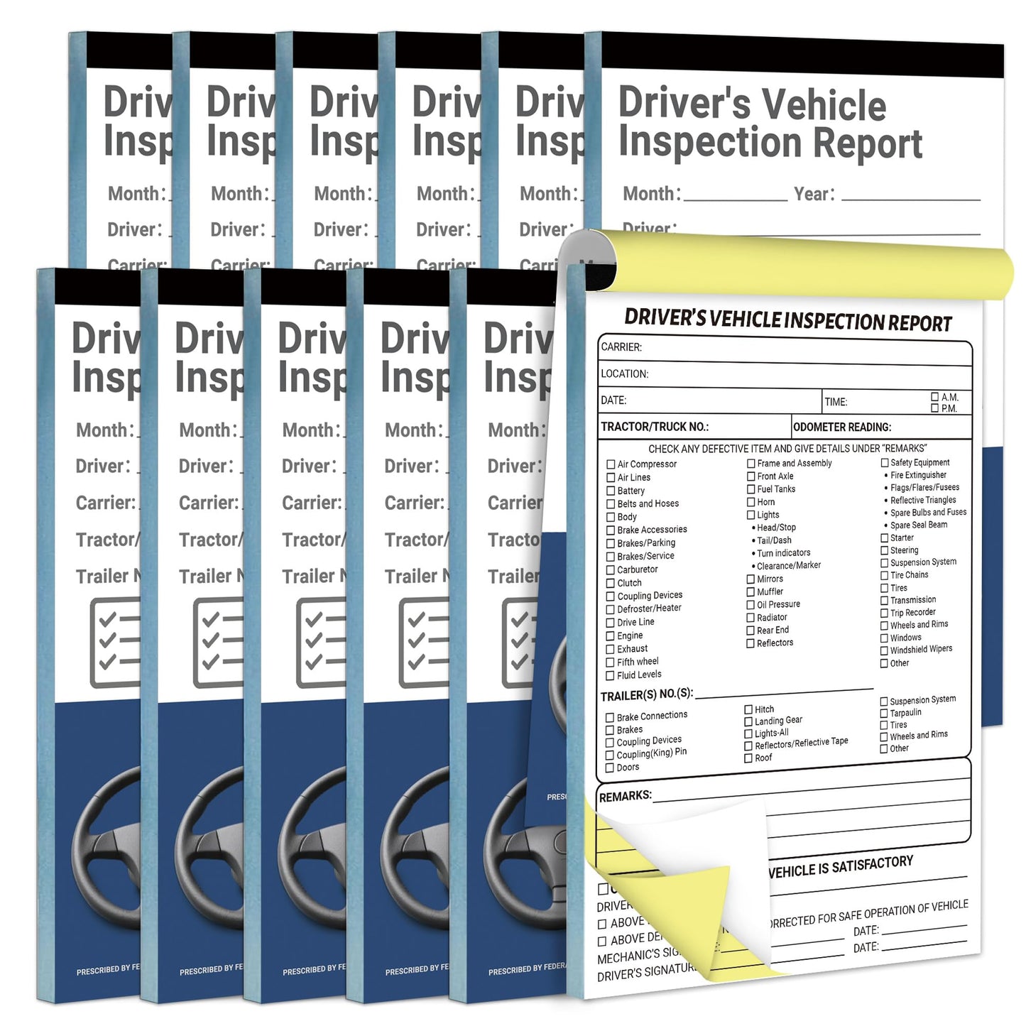 IMXYO 600 Sets Daily Pre Trip Inspection Book for Trucker,2 Part Carbonless,Driver's Vehicle Inspection Report, 5.5 x 8.3 Inch (50 Sets/Book, 12 Books)