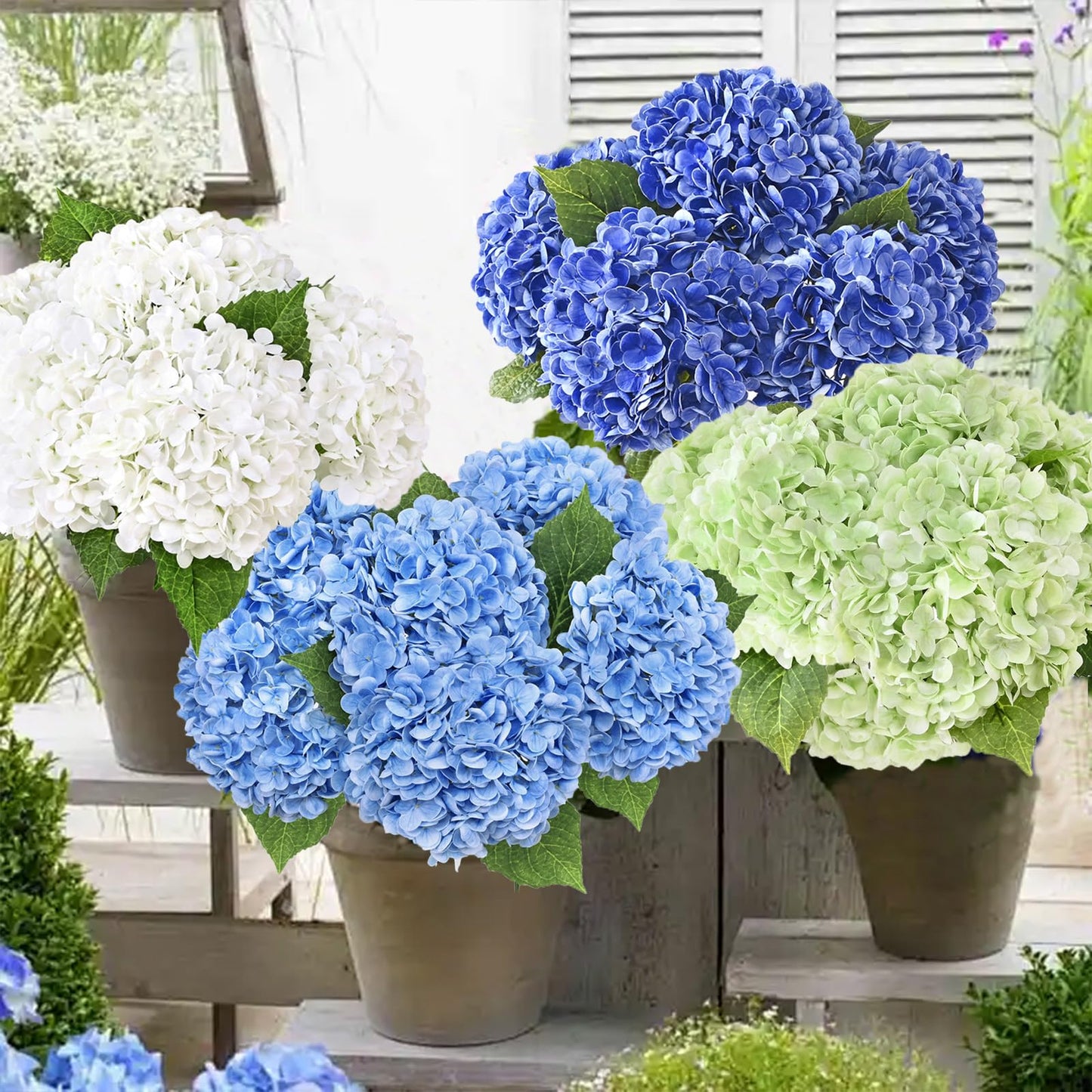Yastouay 4 Pcs Real Touch Hydrangea Artificial Flowers, 21" White Full Faux Hydrangea Flowers Latex Fake Flowers for Home Decor Party Floral Arrangements Wedding Bouquets Centerpieces Outdoor Decor