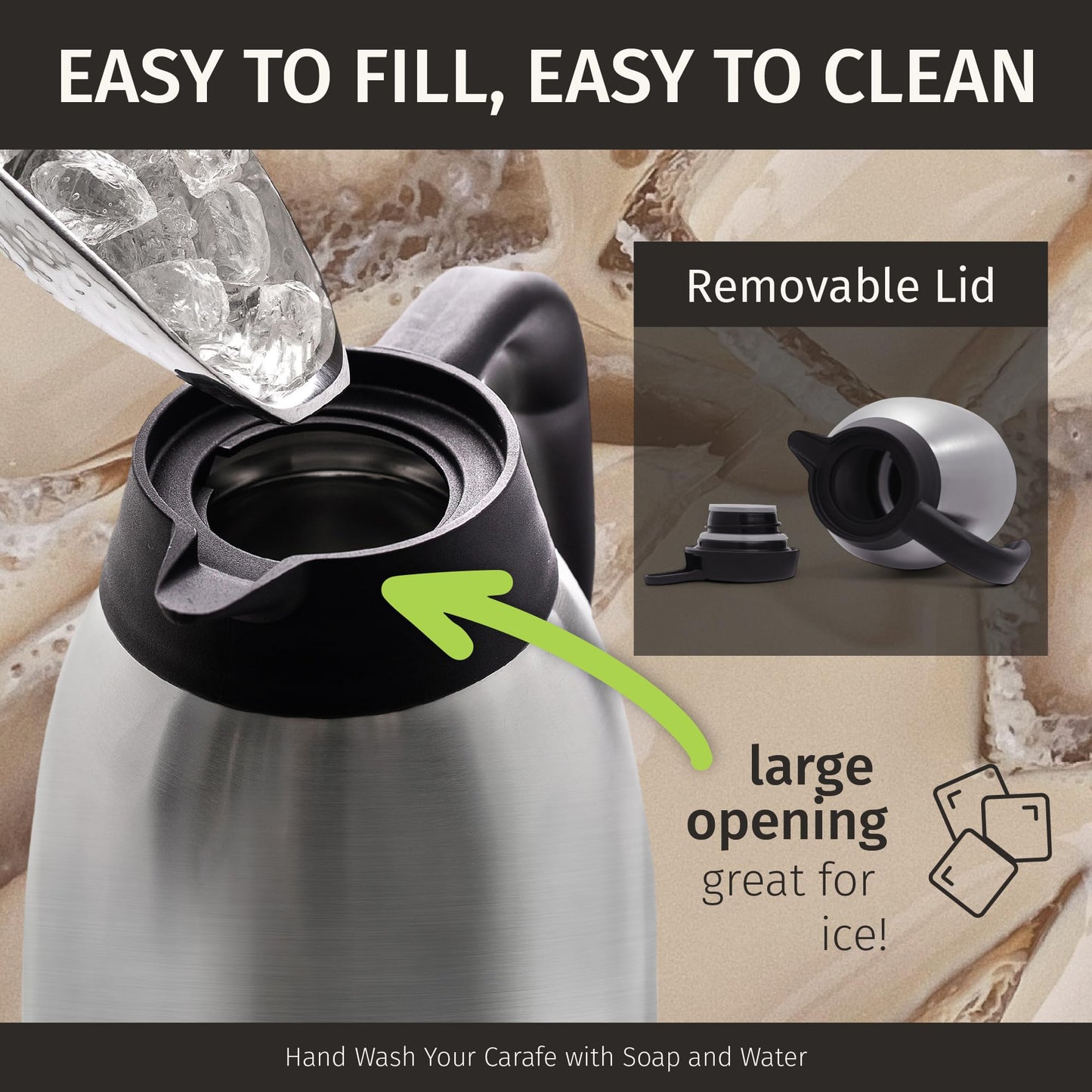 Cresimo Thermal Coffee Carafe 68oz / 2L - 12 Hours Hot Beverage Dispenser, Insulated Stainless Steel Carafe for Liquids, Coffee Carafes For Keeping Hot Water Dispenser for Parties - Large Tea Flask