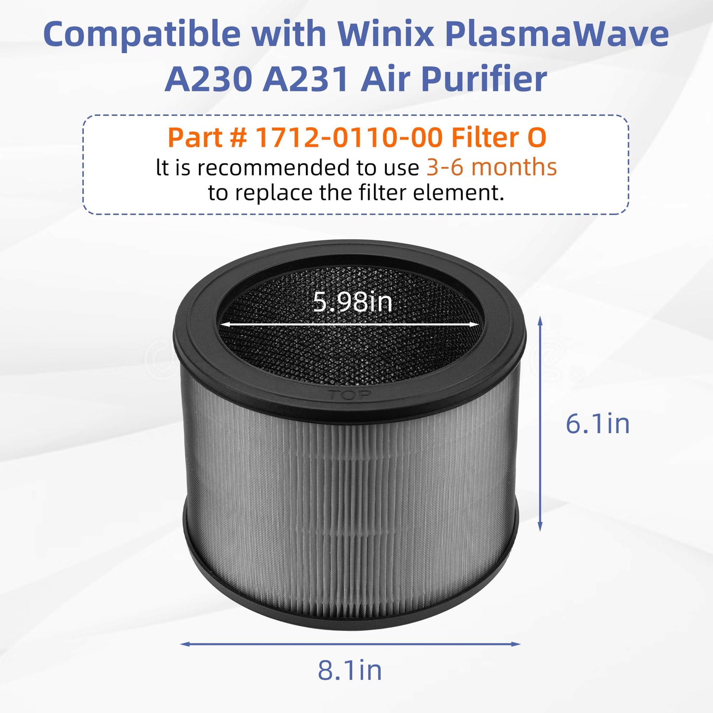 Pulluty A231 A230 Replacement Filter O for Winix A230 and A231 Air Purifier,3 in 1 H13 True HEPA High-Efficiency Activated Carbon Filter.Compare to Part # 1712-0110-00, 1712011000,2 Pack