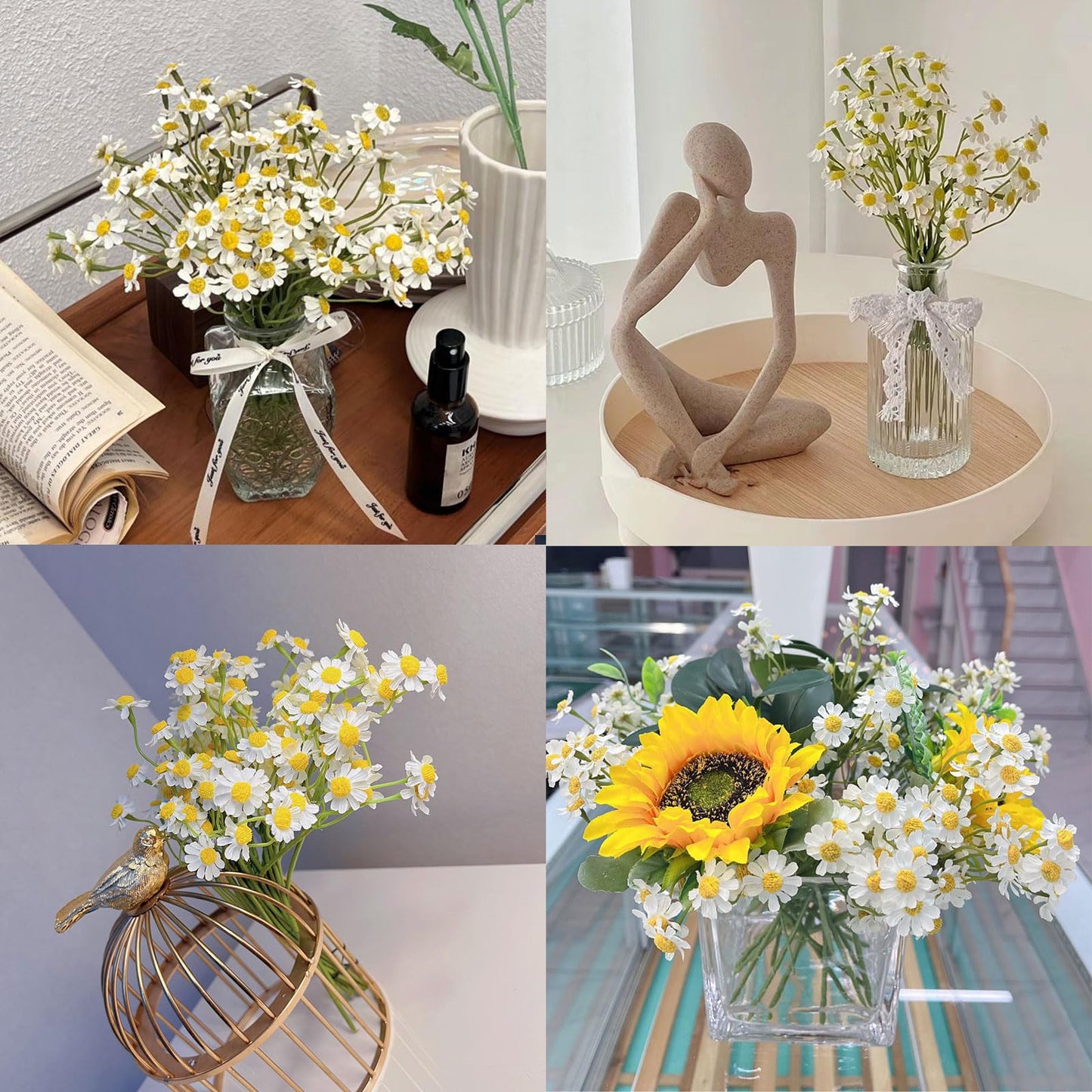 Small White Daisy Flowers Artificial,6 Bouquet/36Pcs 10 Inch Fake Daisies,Cute Spring Wildflowers for Centerpiece Table Decor