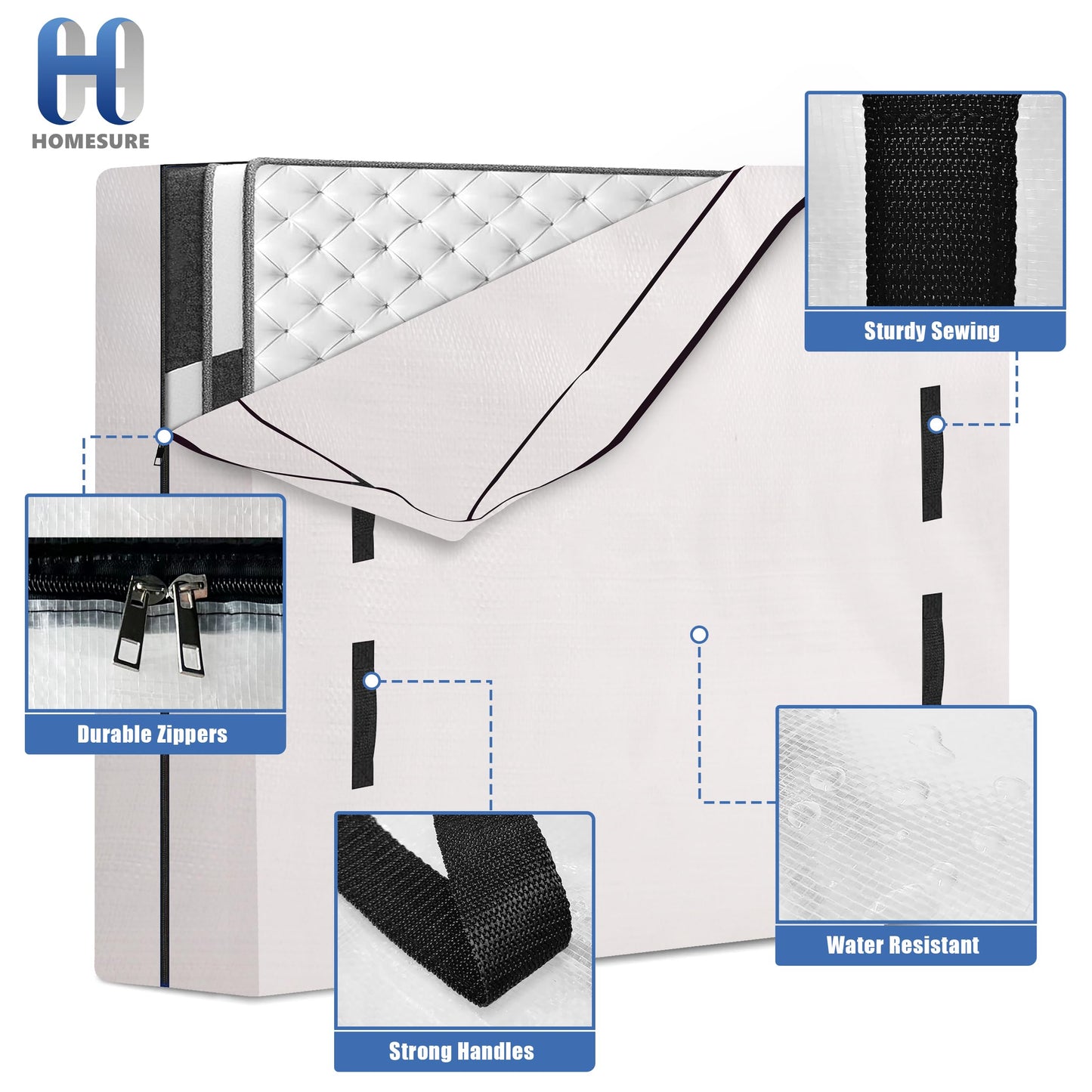 HOMESURE King Mattress Bag for Moving and Storage, Semi-Transparent, Heavy Duty, Strong Zipper Closure, 8 Handles, Eco-Friendly