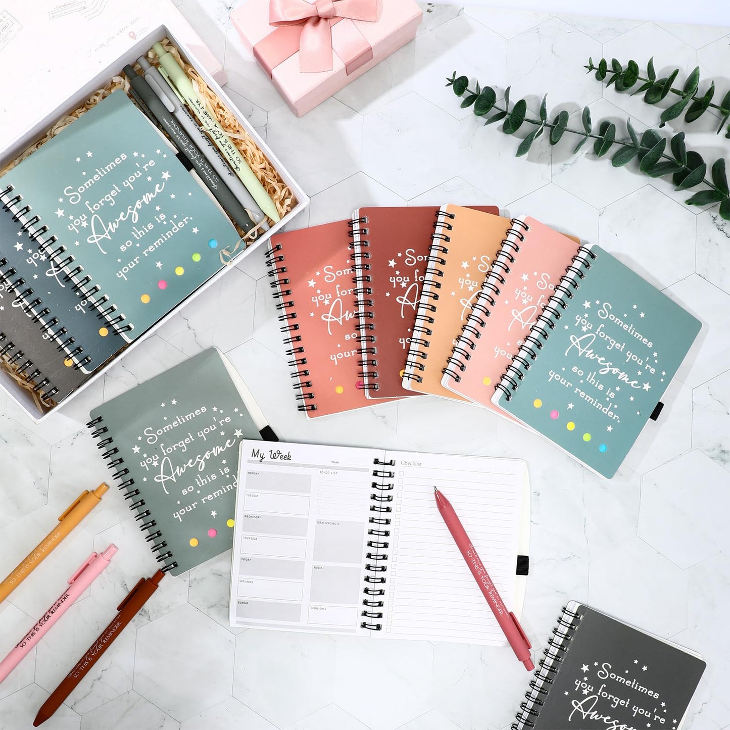 Resurhang 24 Set Employee Teacher Appreciation Gift for Cna Nurse Week Graduation Gifts Coworker Staff Thank You A6 Spiral Notebook Planner with Sticky Note Ballpoint Pen for Office (Light Color)