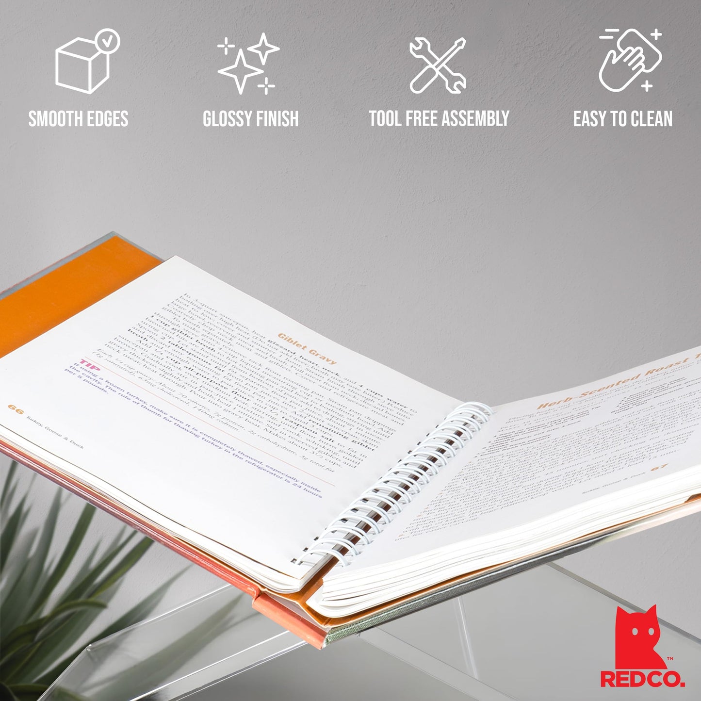Red Co. Transparent Clear Acrylic Book Holder 2 Piece Reading Stand for Open and Closed Books, Magazines, Textbooks 6" x 11" x 6"