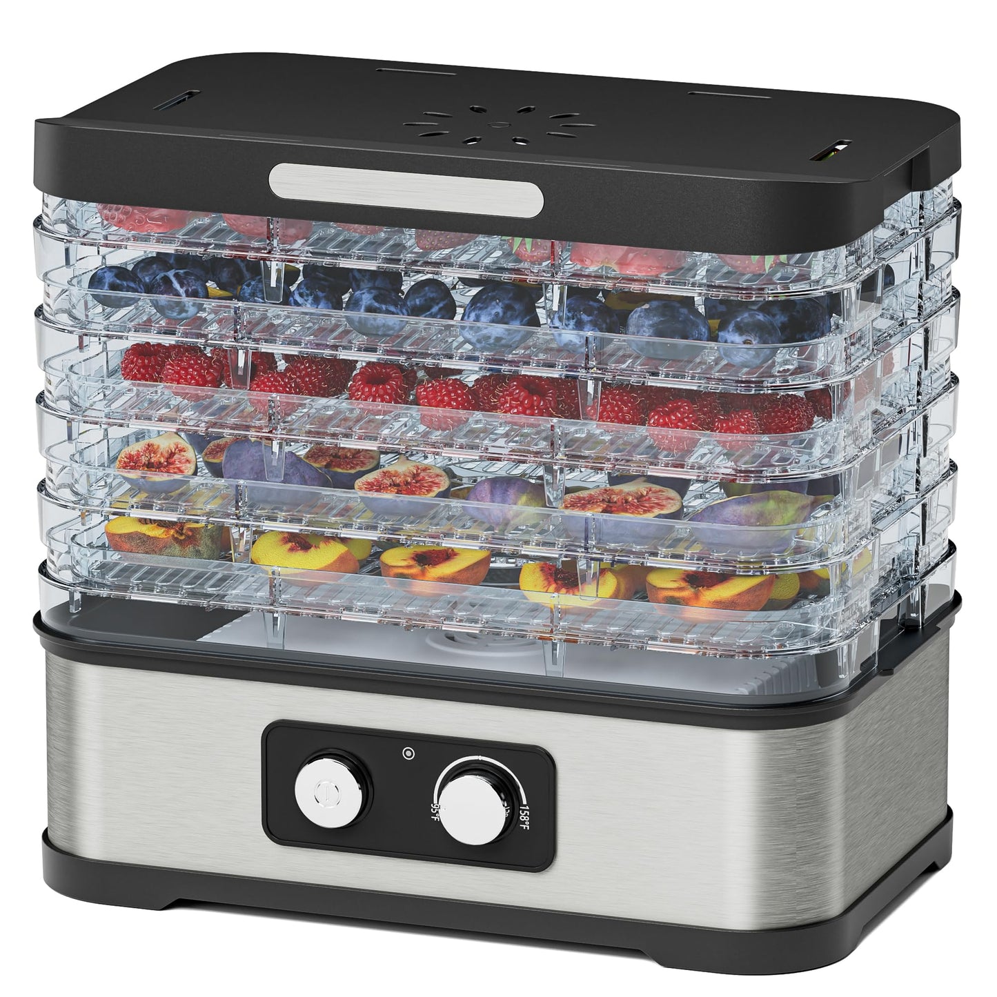 Food Dehydrator Machine for Jerky, 5 Stackable BPA-Free Trays with Temperature Control, 250W Small Dehydrator for Fruit, Beef and Deer Jerky, Mushroom, Herbs, Recipe Included, 72H Max