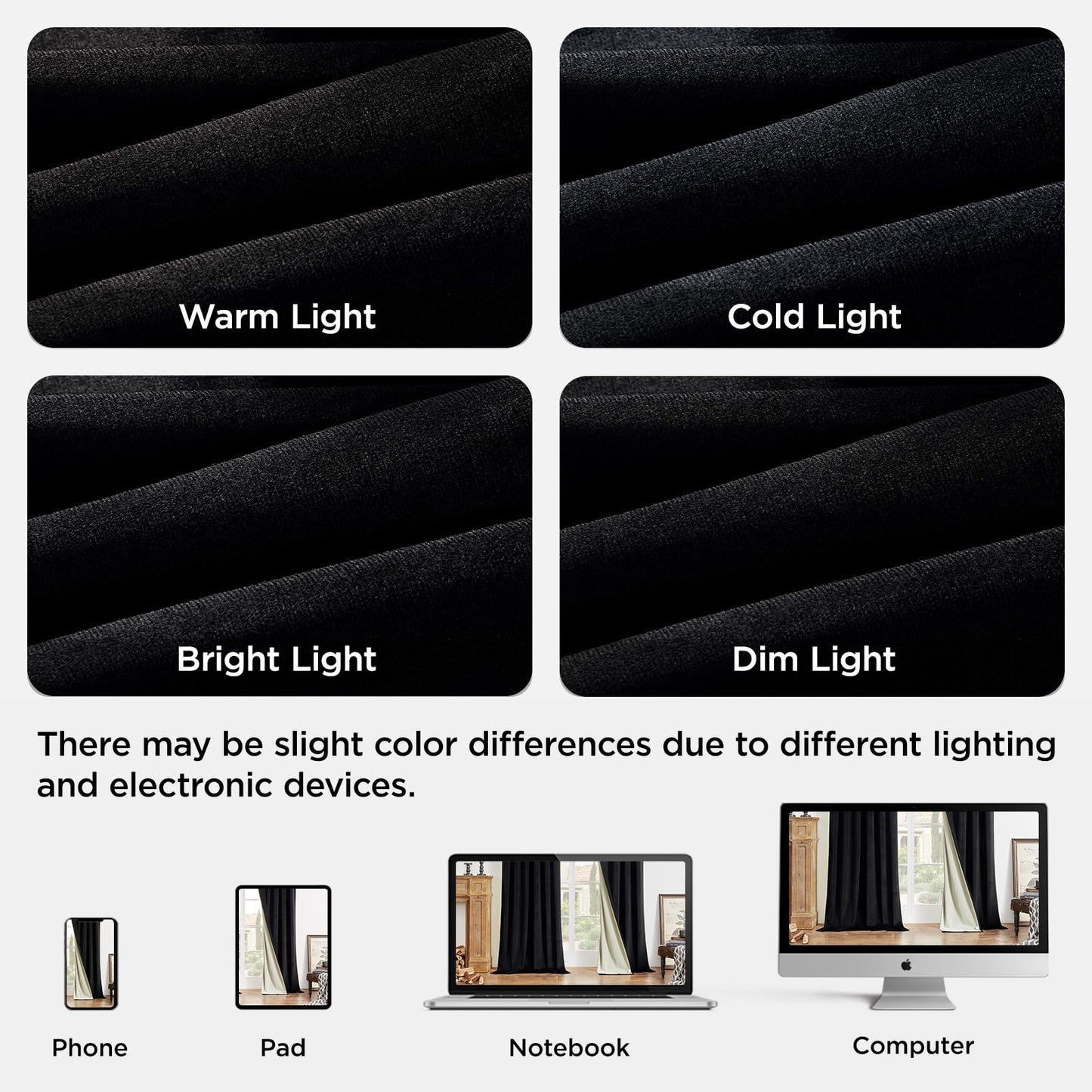 Joydeco Black 100% Blackout Curtains 96 Inch 2 Panels, Luxury Thermal Insulated Black Velvet Curtains for Bedroom Living Room, Soundproof Blackout Window Drapes, Rod Pocket & Back Tab (52W x 96L)