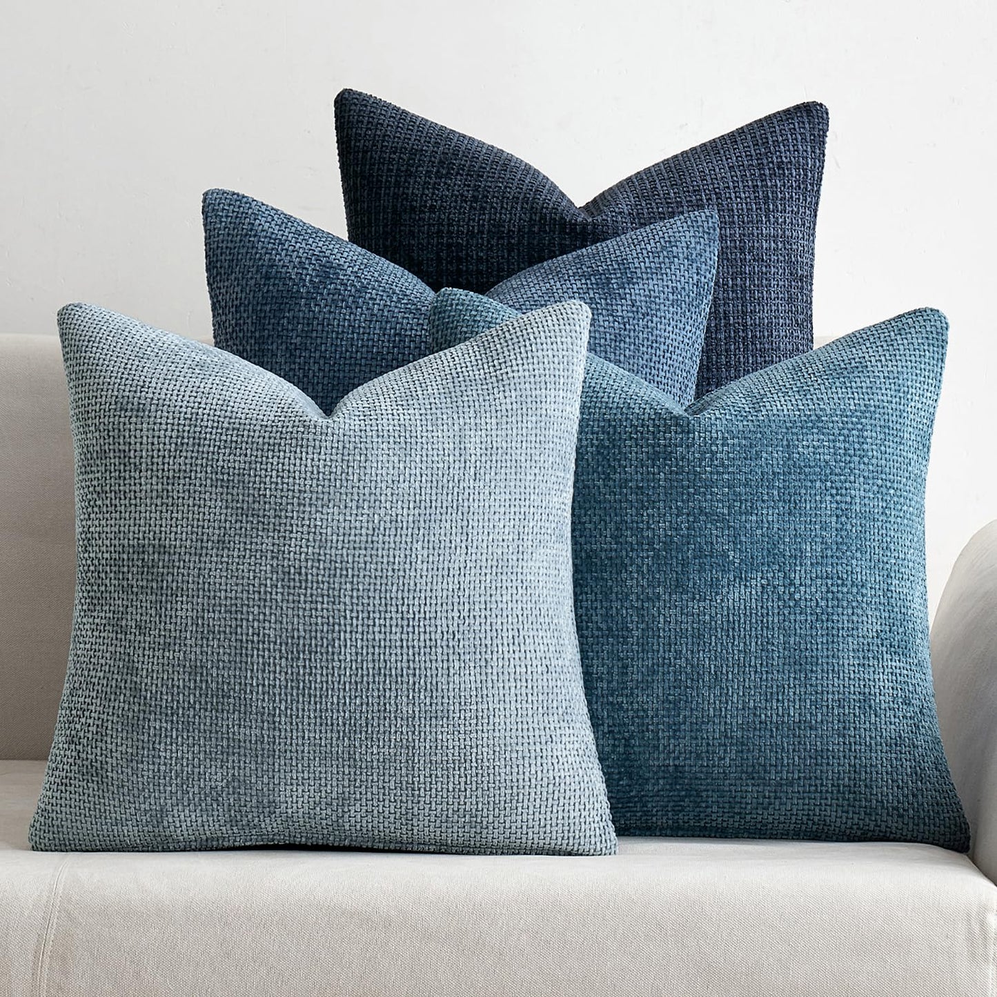 MIULEE Pack of 4 Couch Throw Pillow Covers 24x24 Inch Neutral Blue Soft Decorative Chenille Pillow Covers Farmhouse Accent Cushion Covers for Boho Western Spring Coastal Decor Sofa Bed Living Room